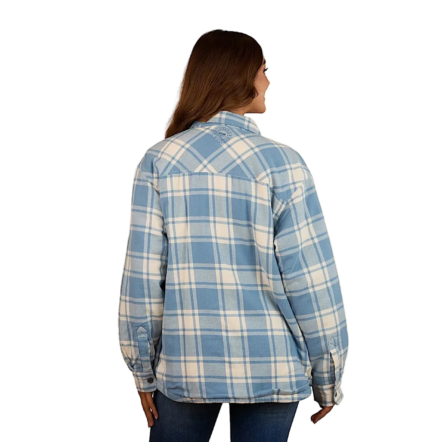 Ringers Western Women's Sadie Sherpa Flannel - Faded Denim/Off White - Image 4