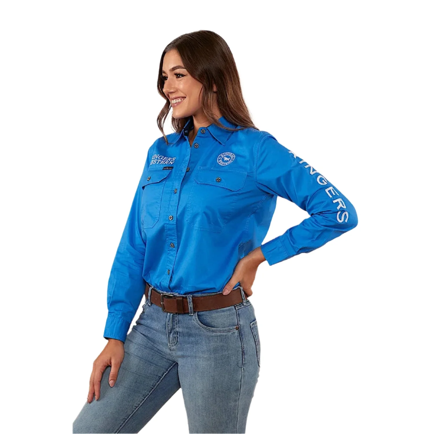 Ringers Western Women's Signature Jillaroo Full Button Work Shirt - Blue/White - Image 2