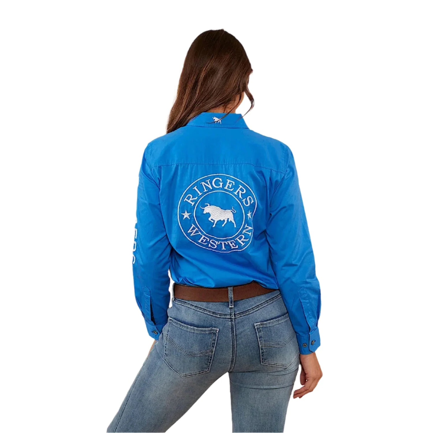 Ringers Western Women's Signature Jillaroo Full Button Work Shirt - Blue/White - Image 3