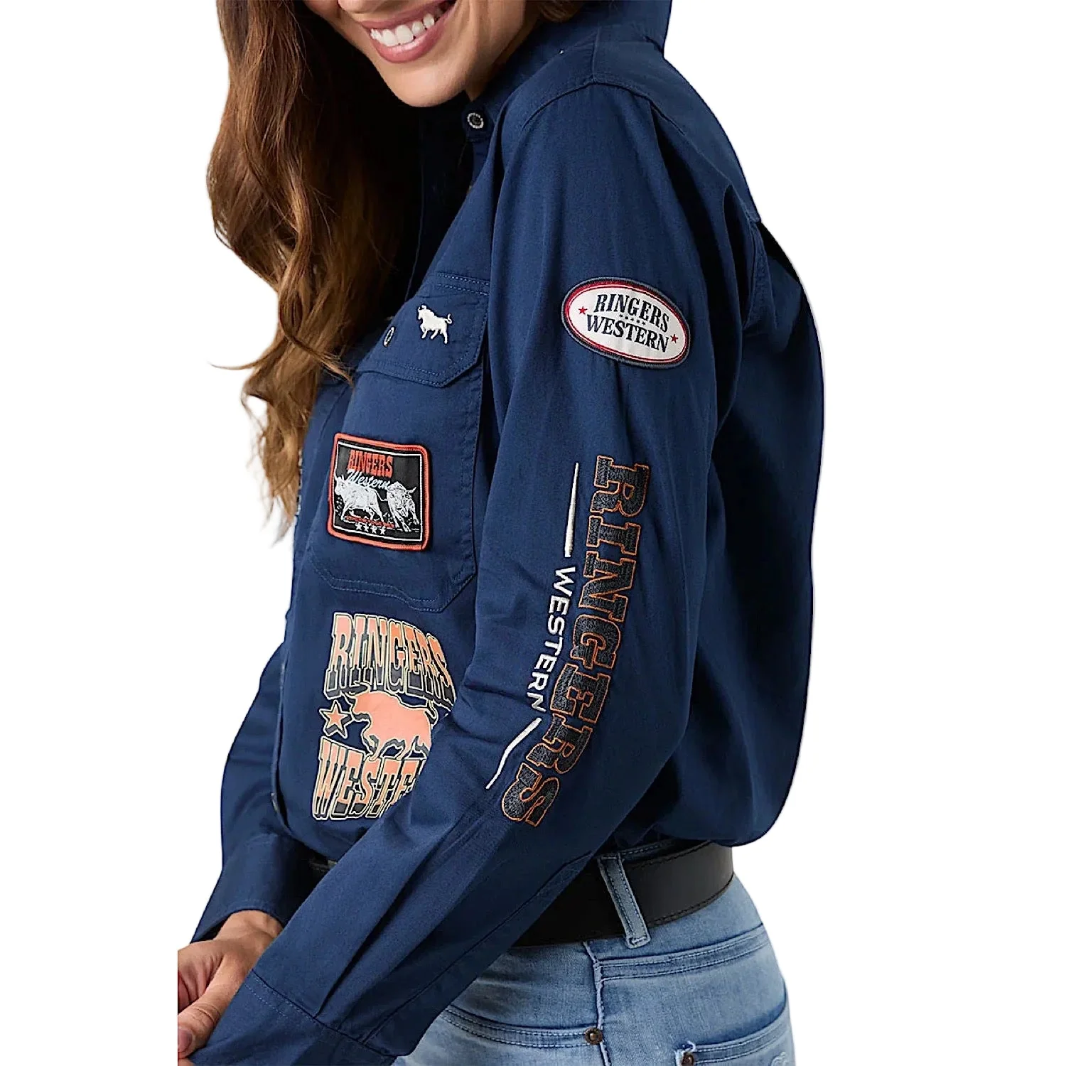 Ringers Western Women's Trailblazer Full Button Work Shirt - Navy - Image 3