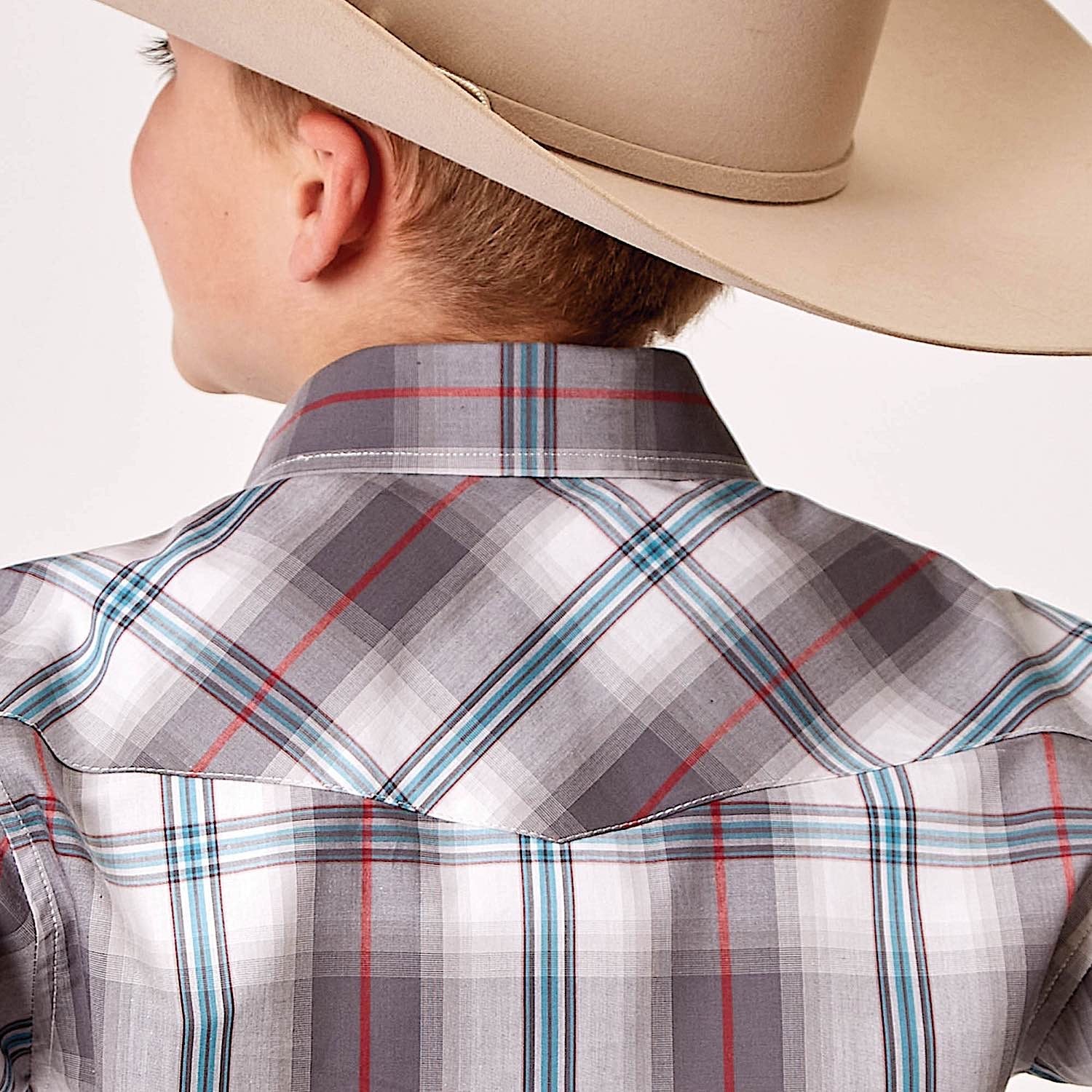 Roper Boy's Amarillo Collection Red River Western Shirt - Gray Cloud Plaid - Image 3