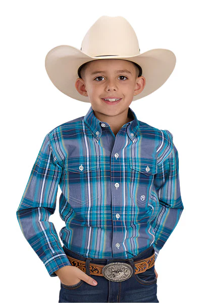 Roper Boy's Amarillo Collection Shirt - Plaid Aqua