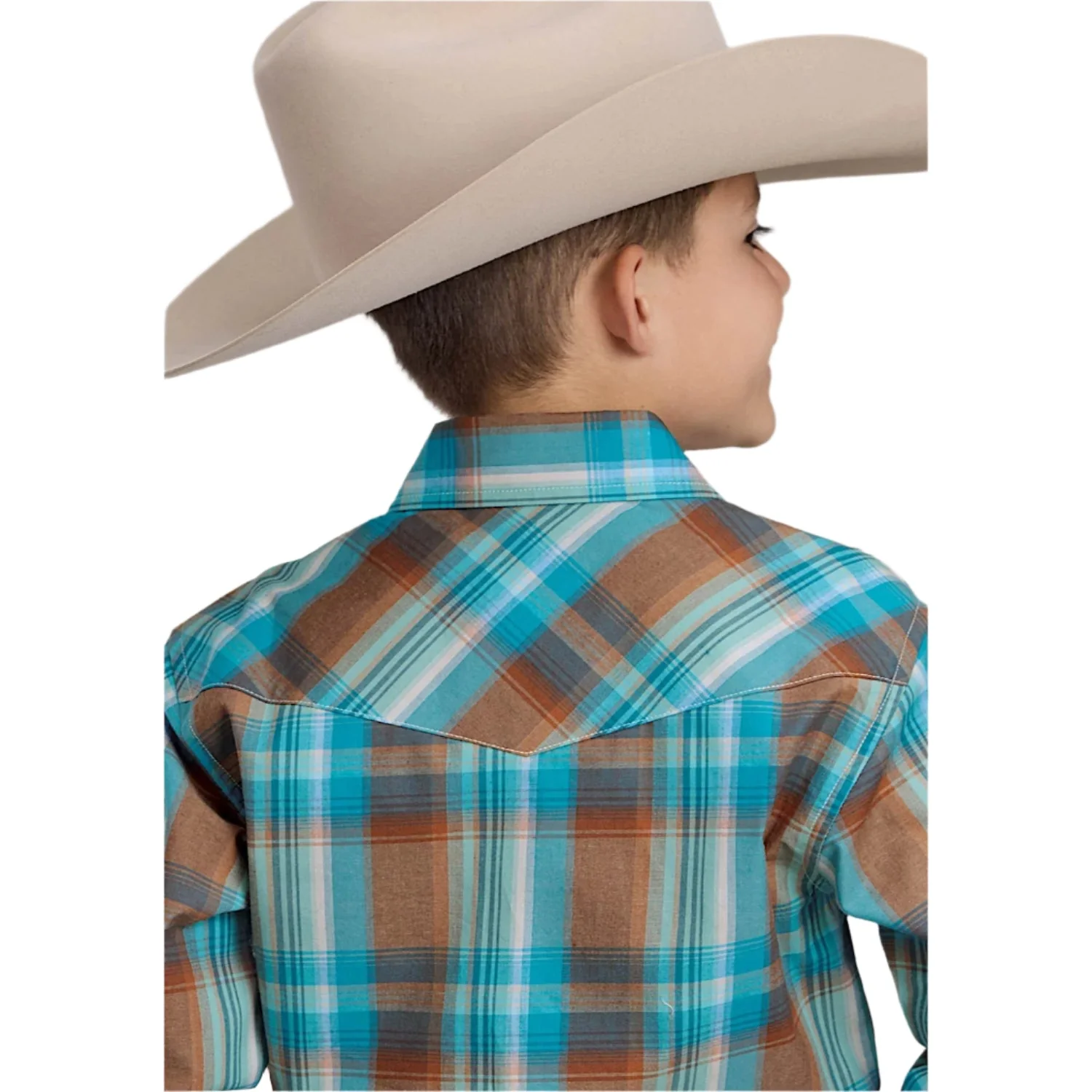 Roper Boy's Amarillo Collection Shirt - Plaid Orange - Image 2