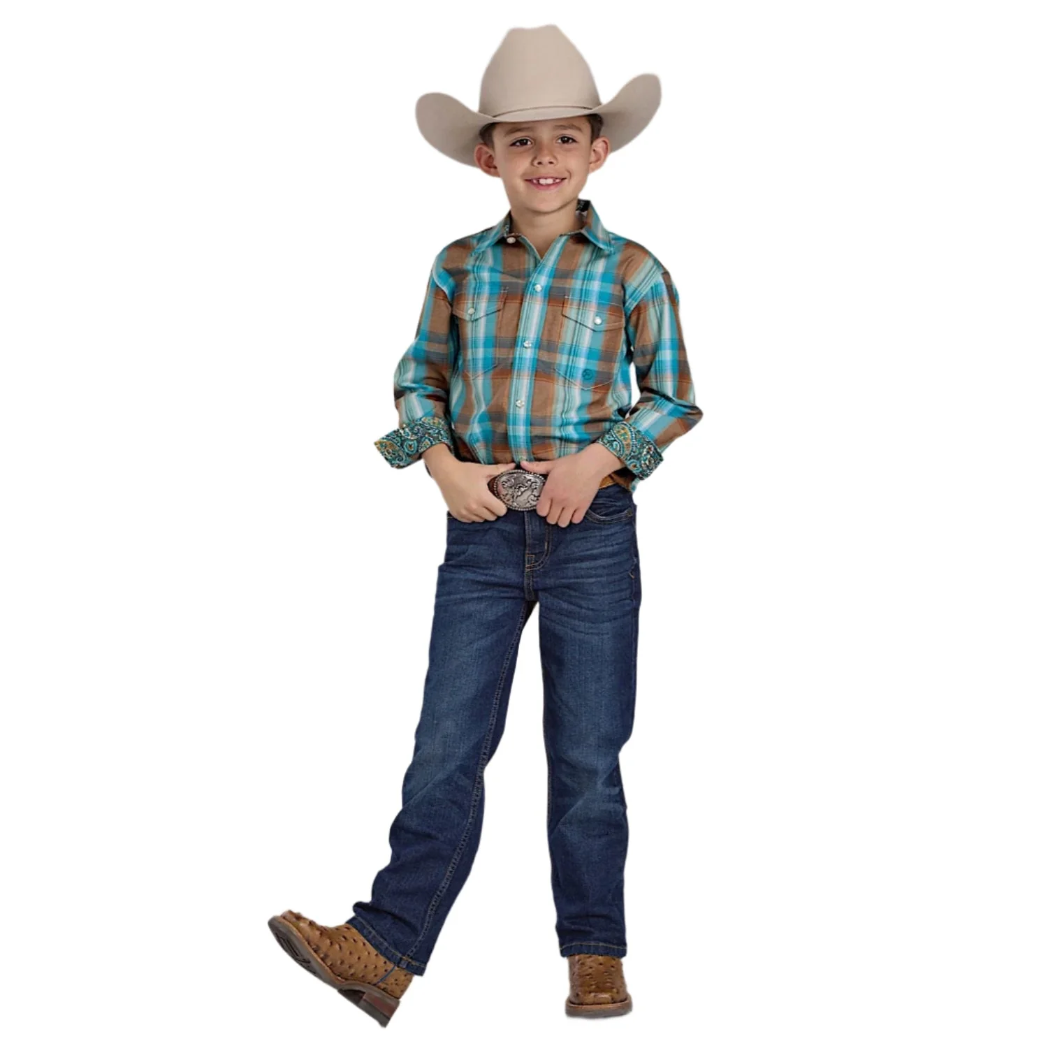 Roper Boy's Amarillo Collection Shirt - Plaid Orange - Image 3