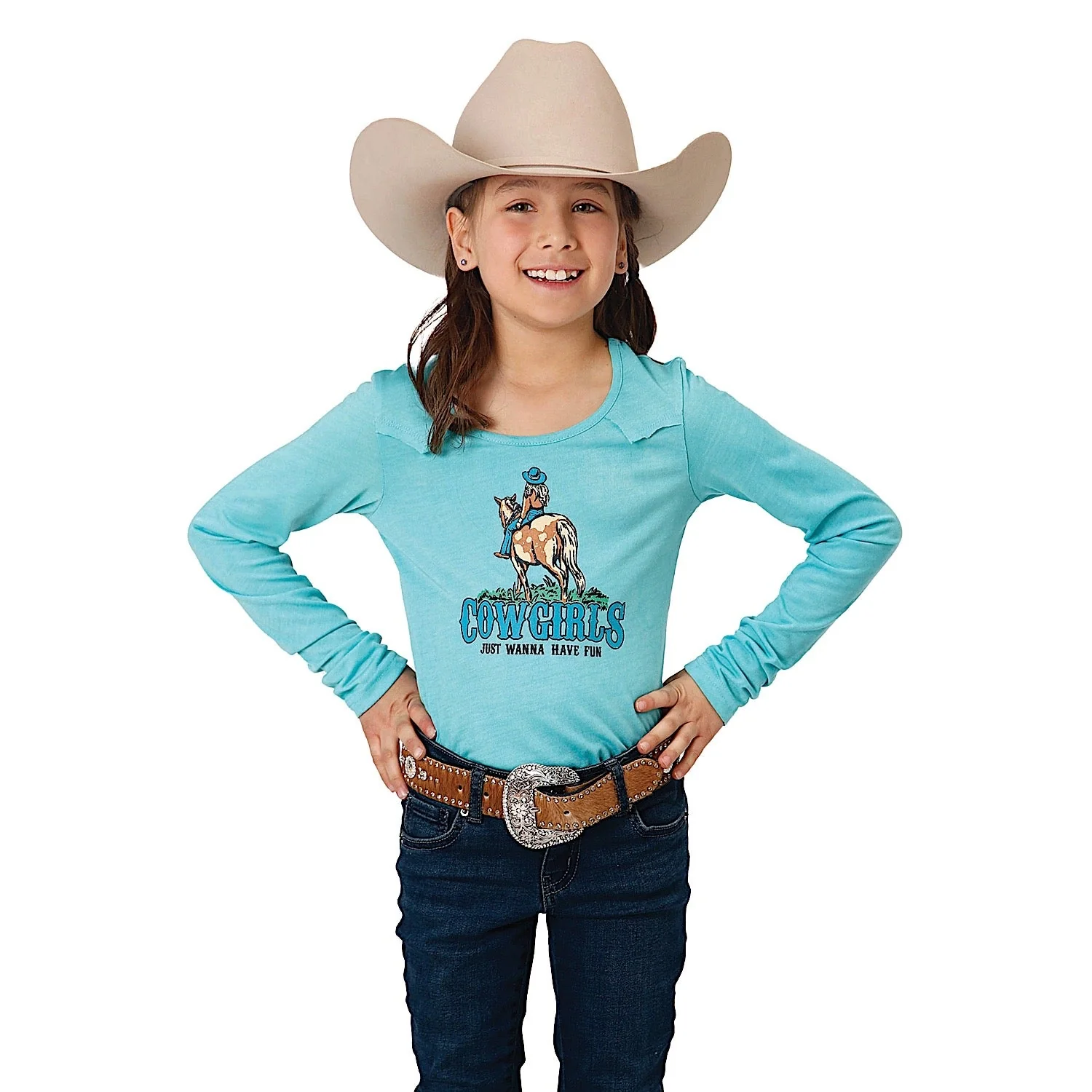 Roper Girl's Five Star Collection Long Sleeve T-Shirt - Blue