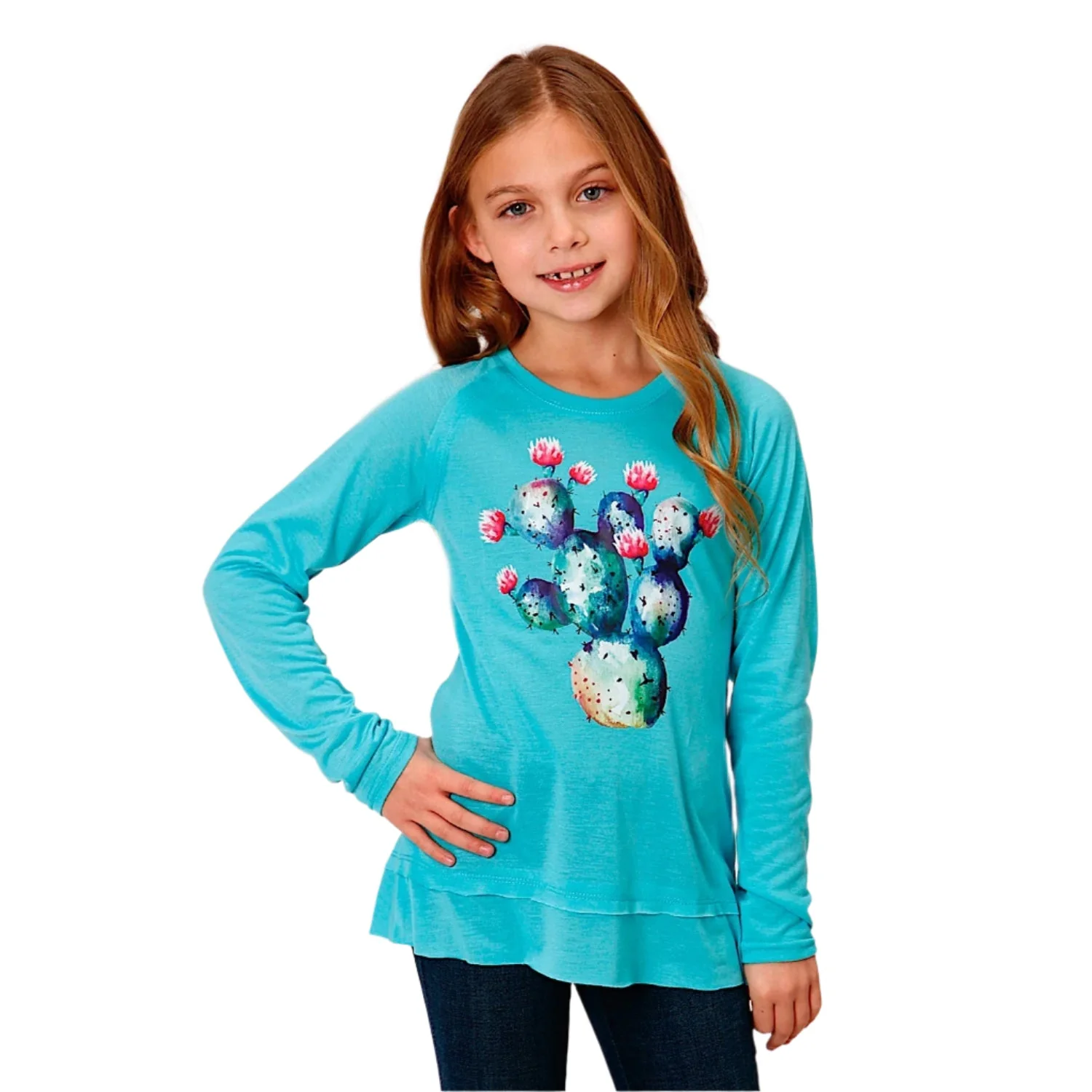 Roper Girl's Five Star Collection Long Sleeve T-Shirt - Turquoise
