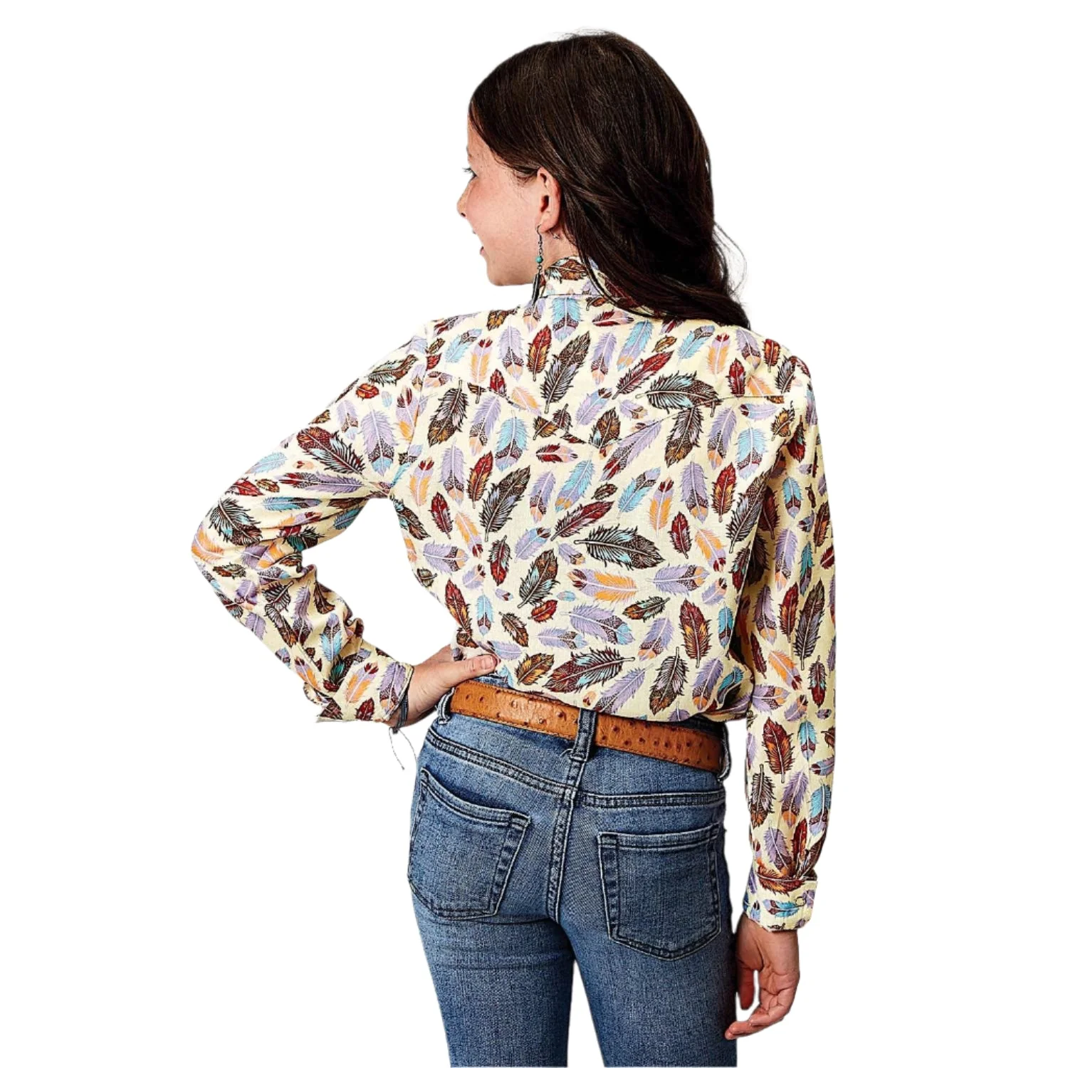 Roper Girl's Five Star Collection Shirt - Feather Toss Print - Image 2