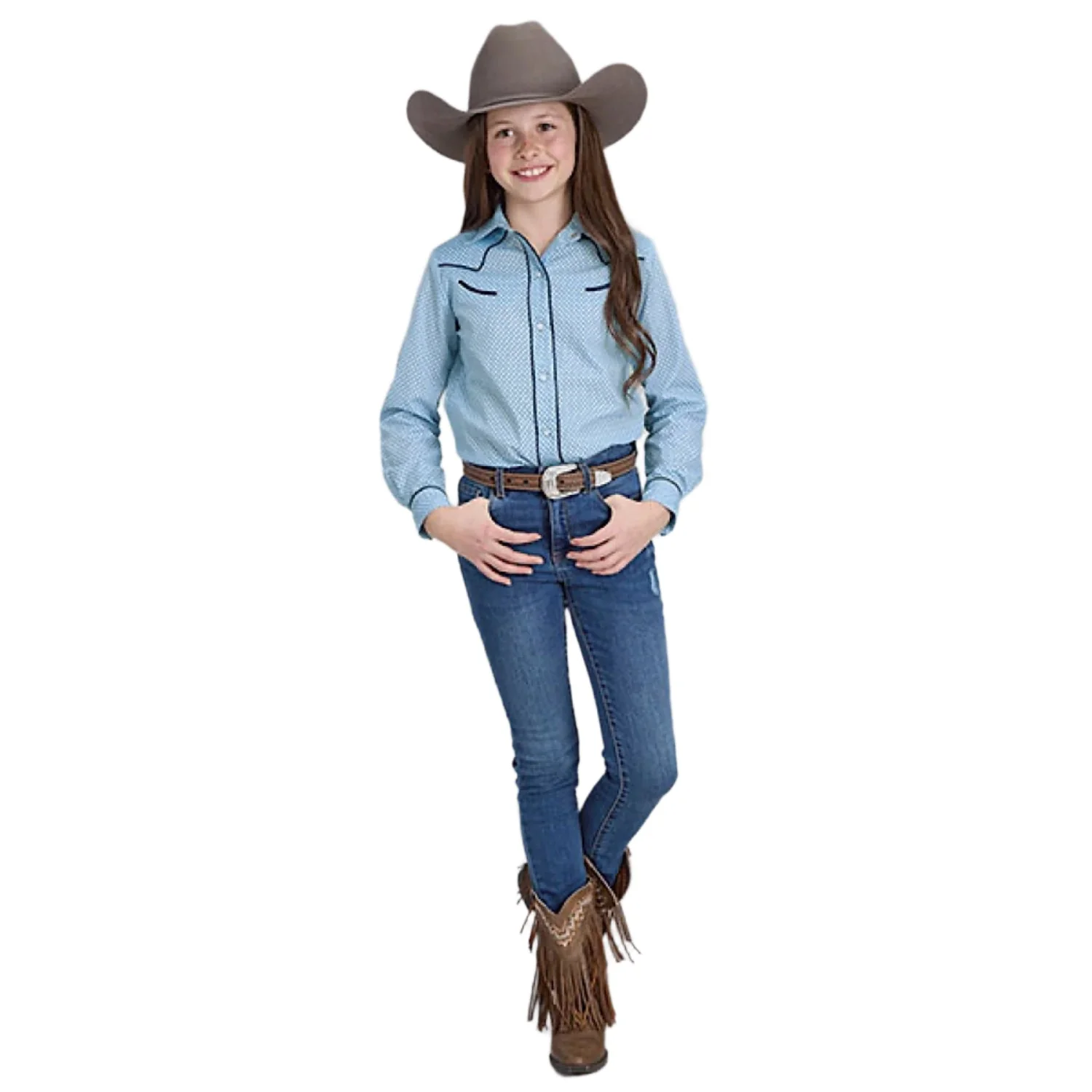 Roper Girl's Karman Special Style Shirt - Print Blue - Image 2