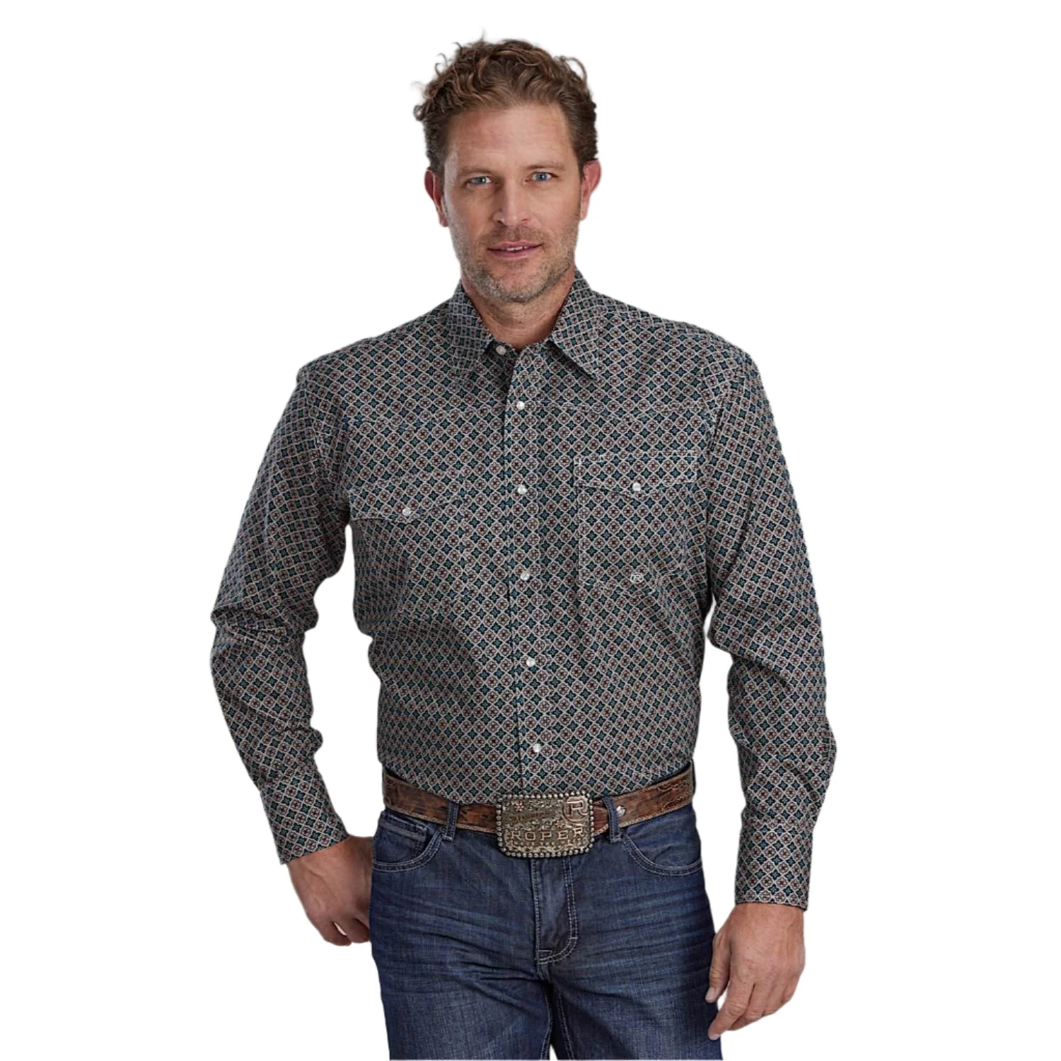 Roper Men's Amarillo Collection Long Sleeve Shirt - Acorn Foulard Print