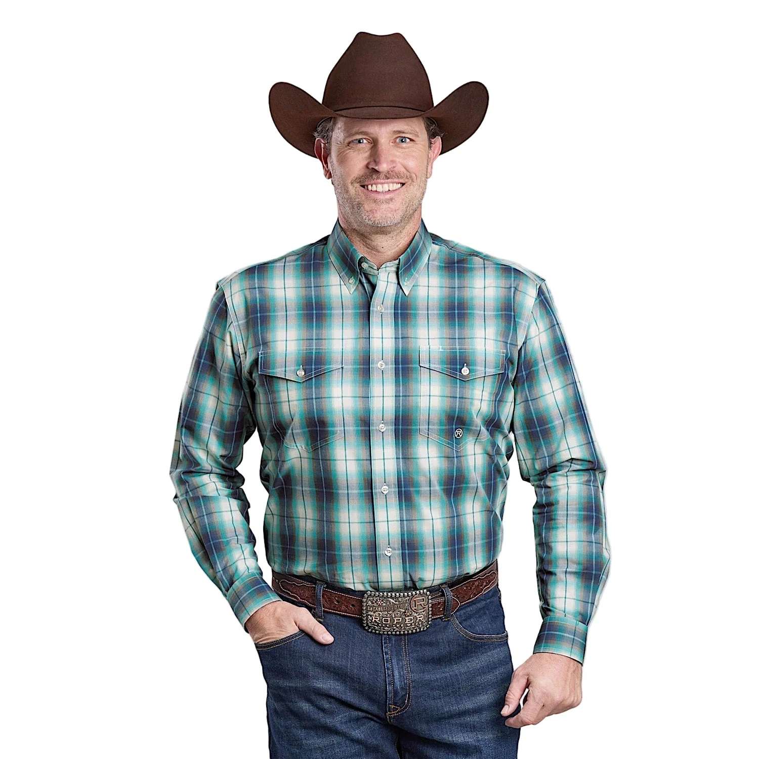 Roper Men's Amarillo Collection Long Sleeve Shirt - Bluejay Plaid