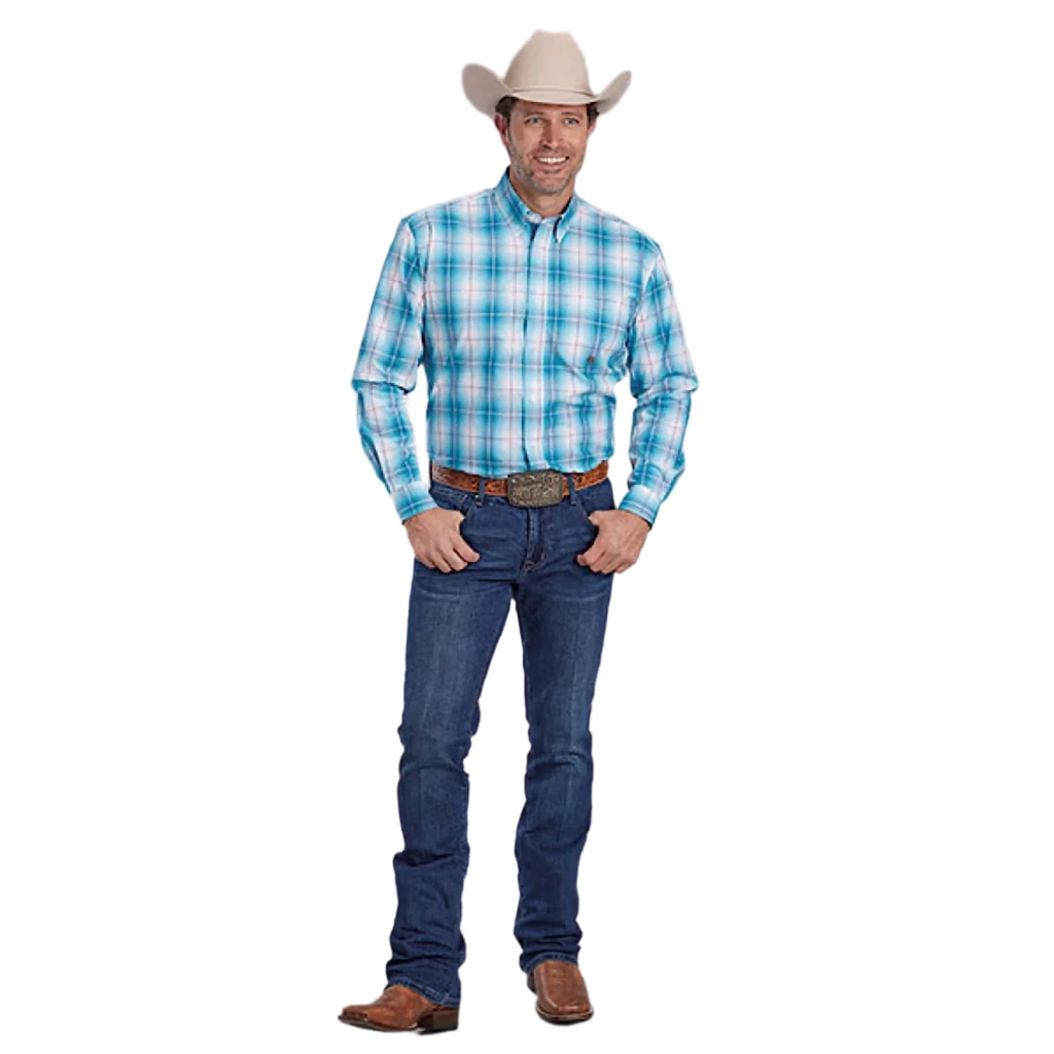 Roper Men's Amarillo Collection Shirt - Plaid Blue - Image 2
