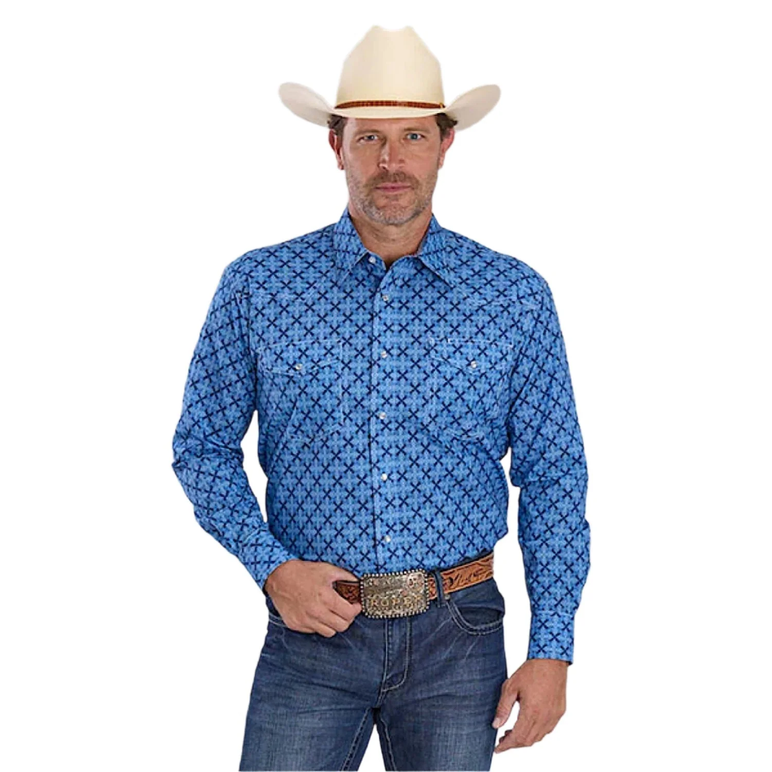 Roper Men's Amarillo Collection Shirt - Print Blue Ribbon Medallion