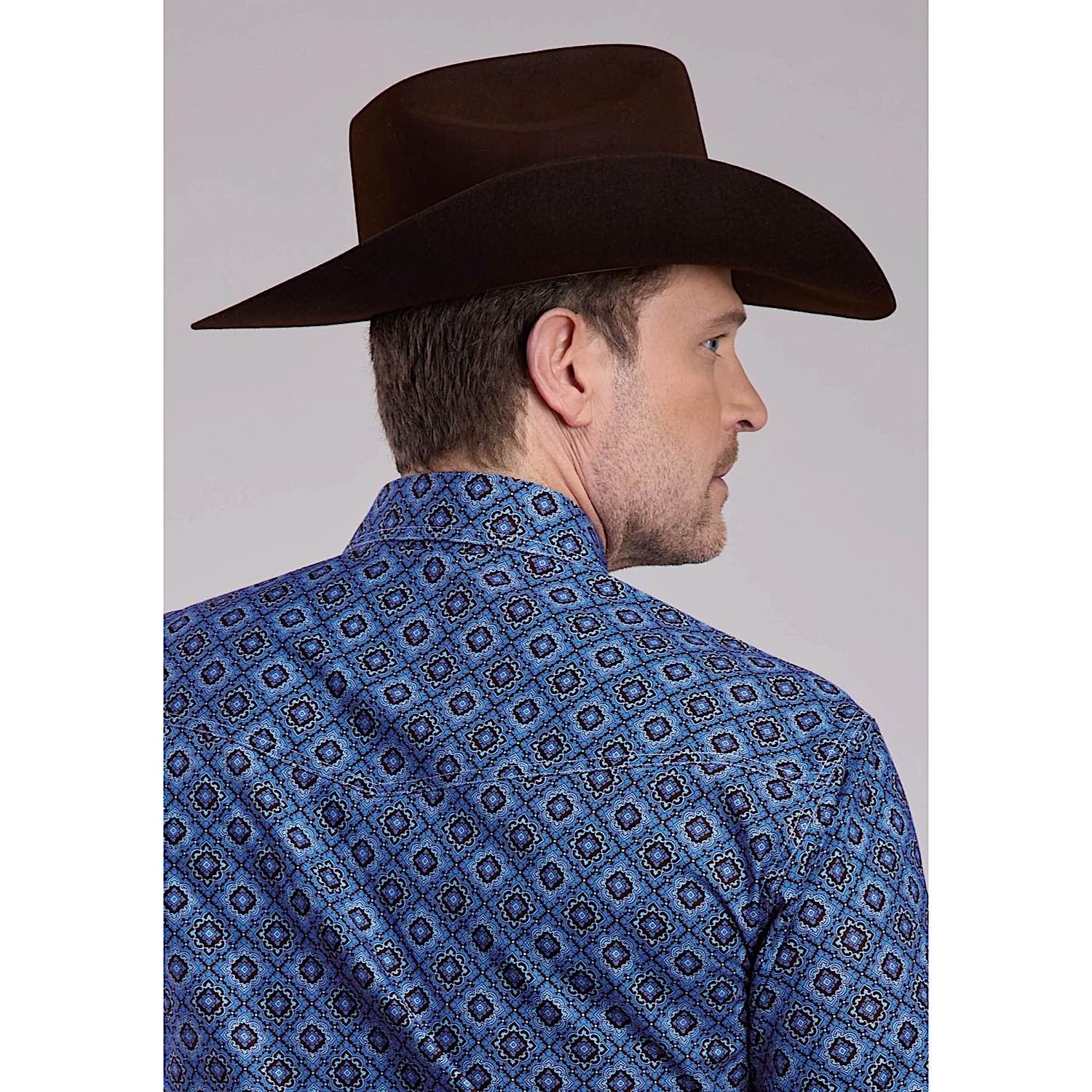 Roper Men's Amarillo Collection Shirt - Print Vintage Blue Medallion Paisley - Image 2