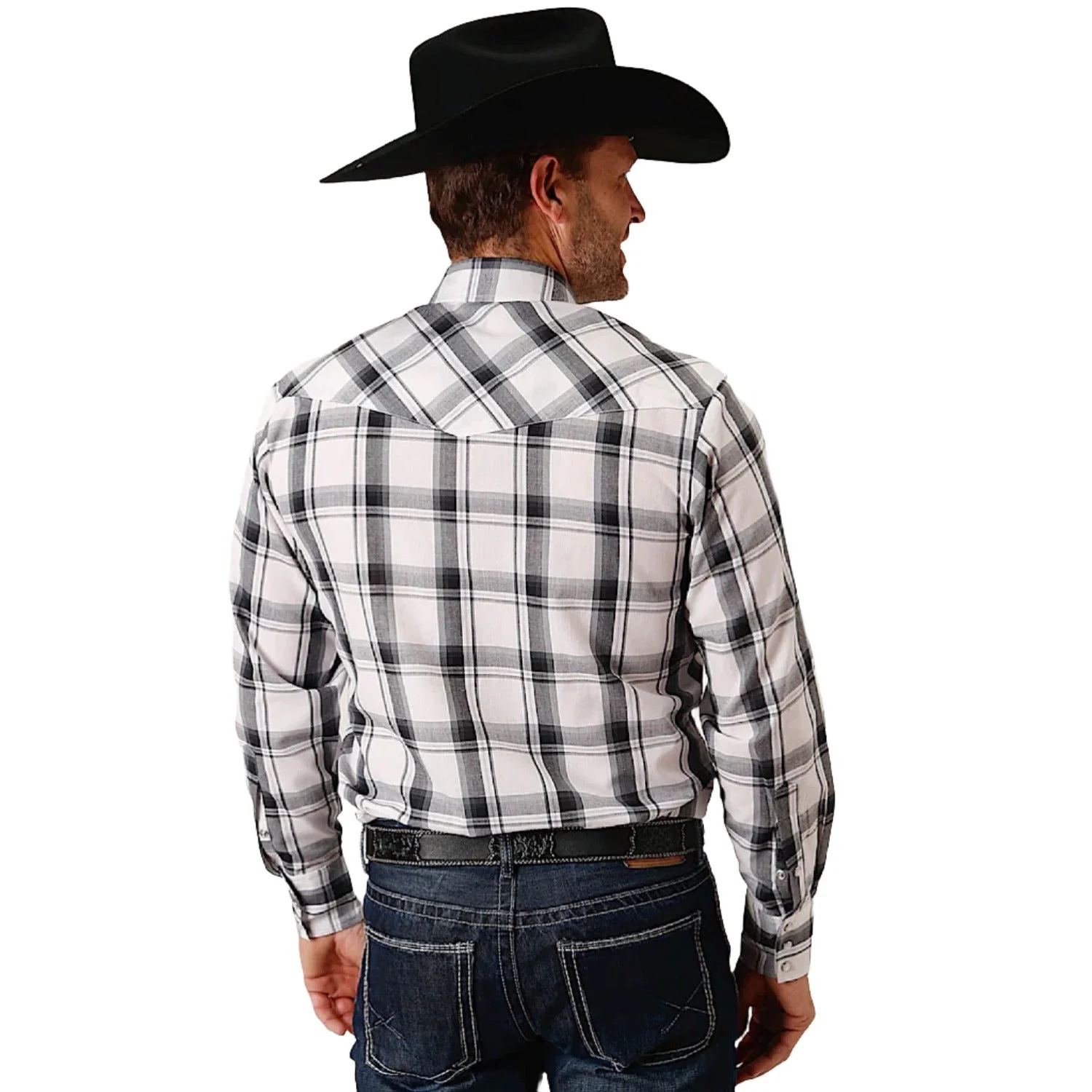 Roper Men's Karman Classic 55/45 Collection L/S Shirt Plaid Black - Image 2