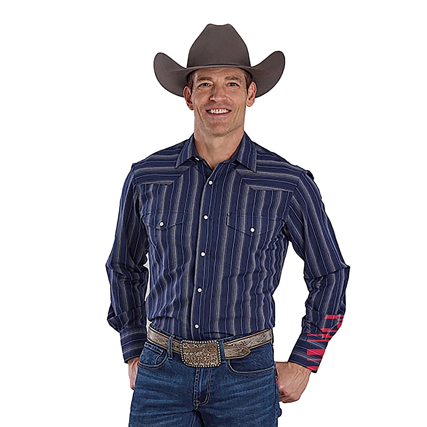 Roper Men's Karman Classic 55/45 Collection Shirt - Navy / Brown Stripe
