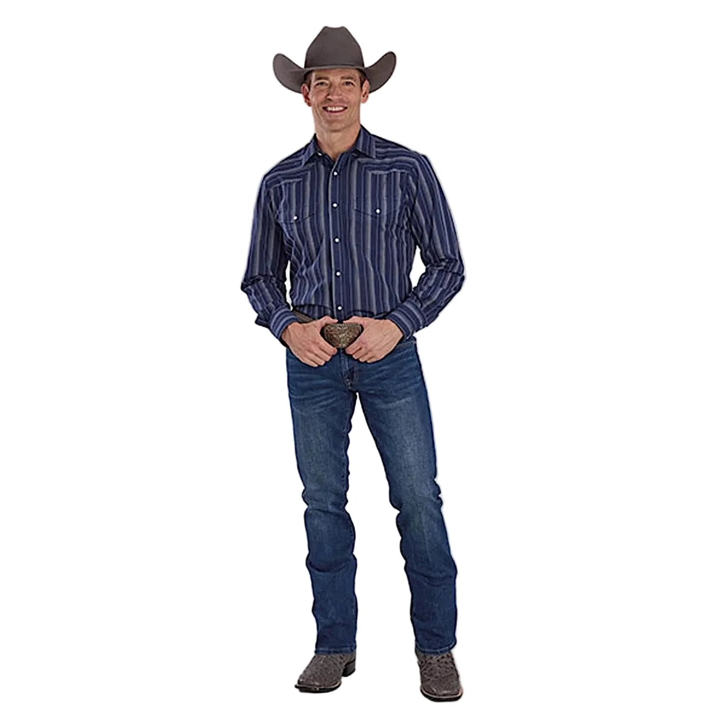 Roper Men's Karman Classic 55/45 Collection Shirt - Navy / Brown Stripe - Image 2
