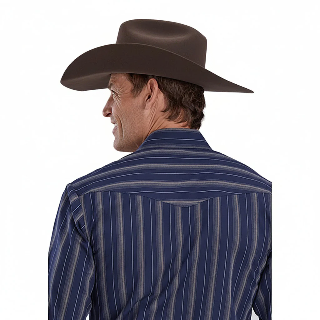 Roper Men's Karman Classic 55/45 Collection Shirt - Navy / Brown Stripe - Image 3
