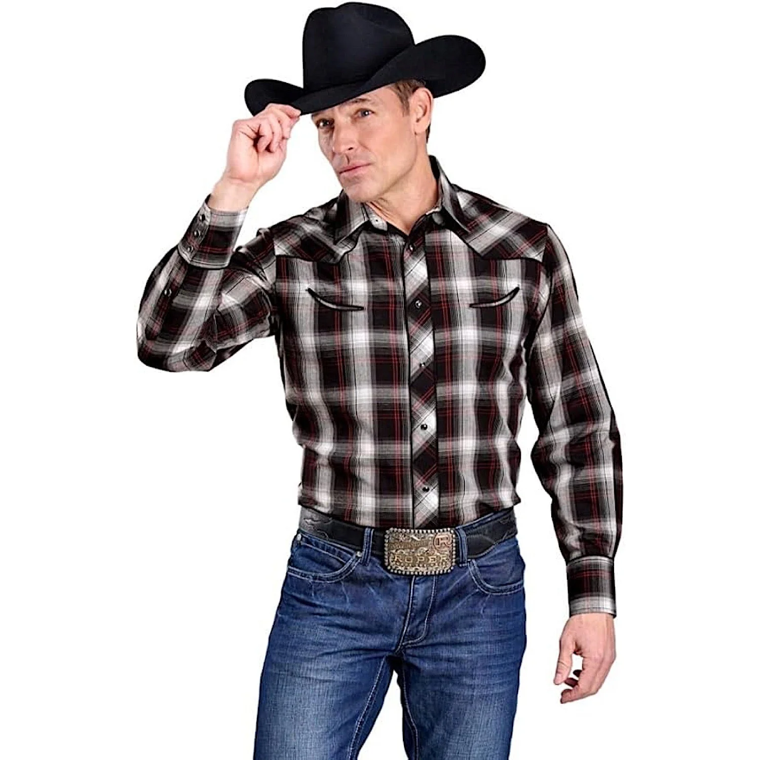Roper Men's Karman Special Collection Shirt - Plaid Black / Red