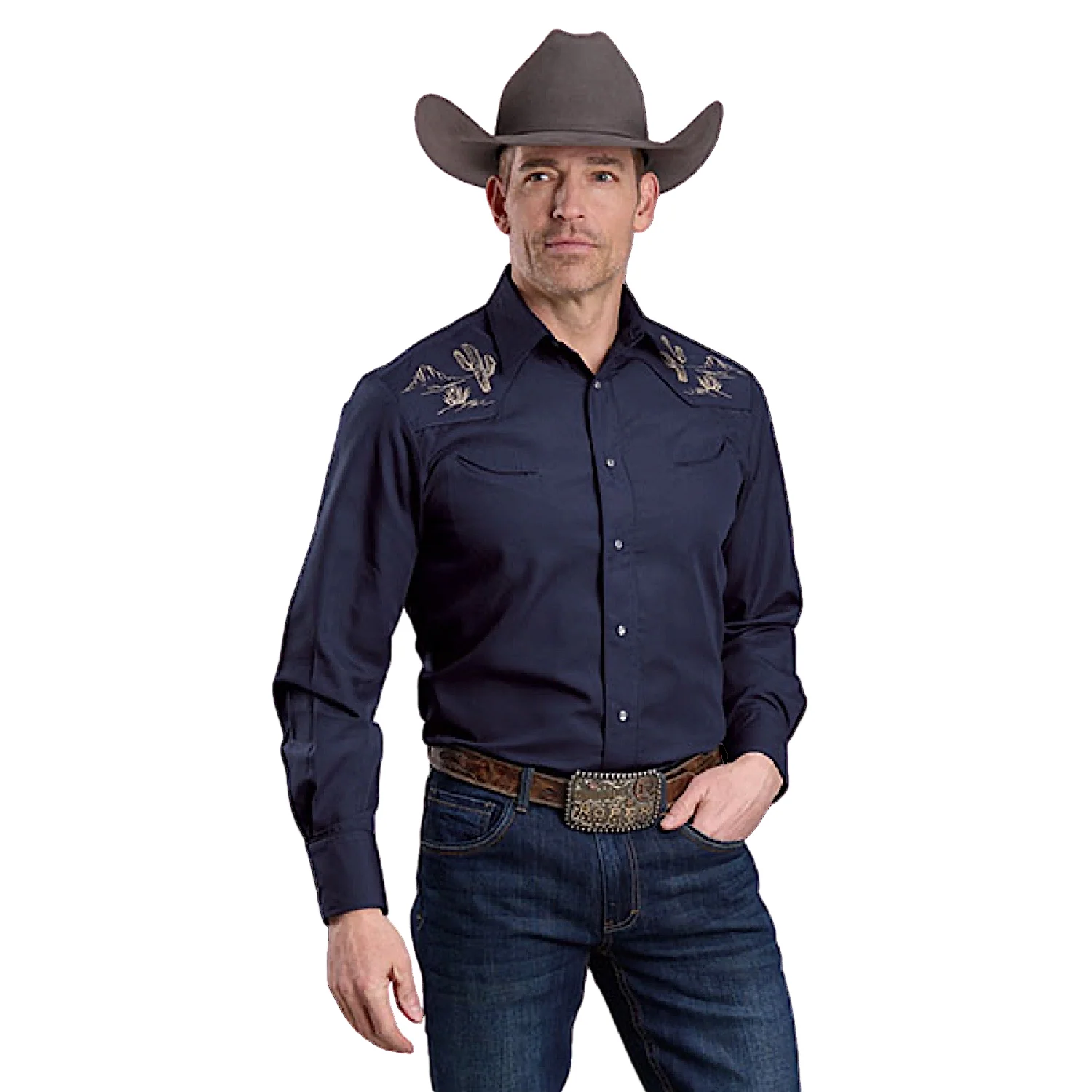 Roper Men's Karman Special Style Shirt Desert Embroidered Yoke - Navy