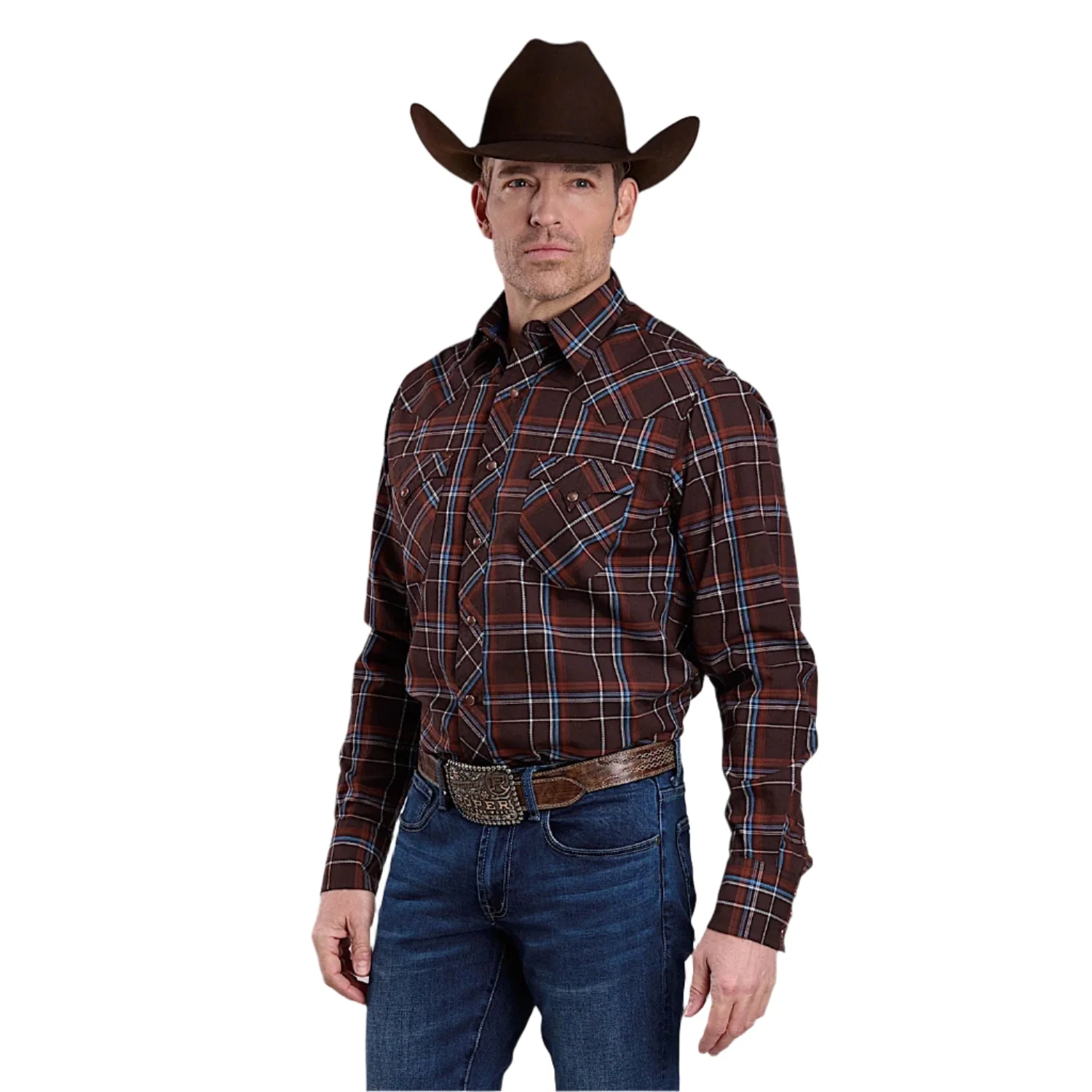 Roper Men's West Made Collection Shirt - Brown Plaid