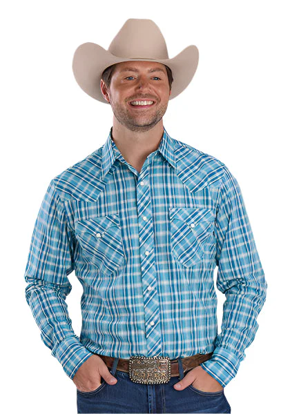 Roper Men's West Made Collection Shirt - Light Blue Plaid