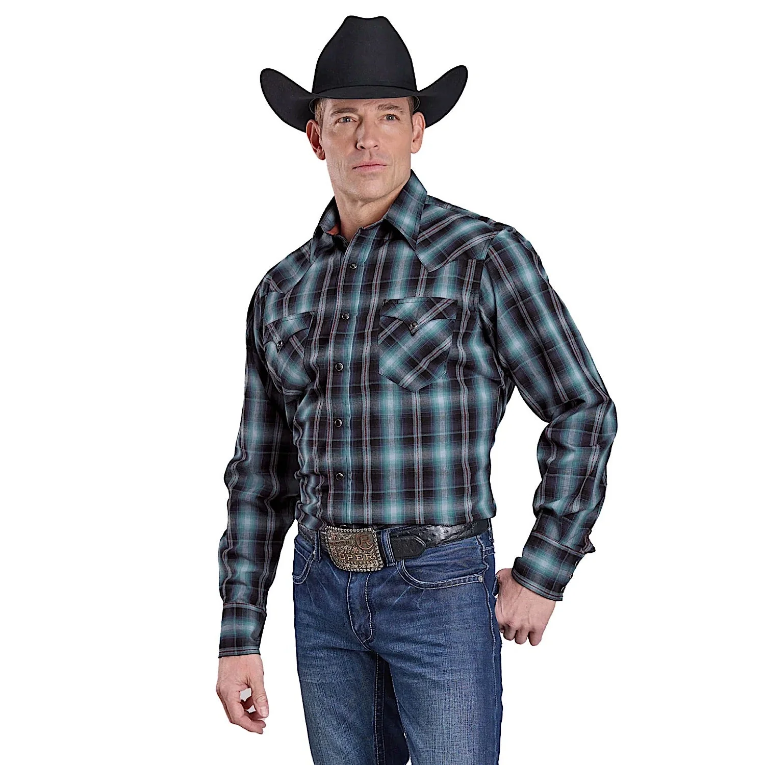 Roper Men's West Made Collection Shirt - Plaid Blue