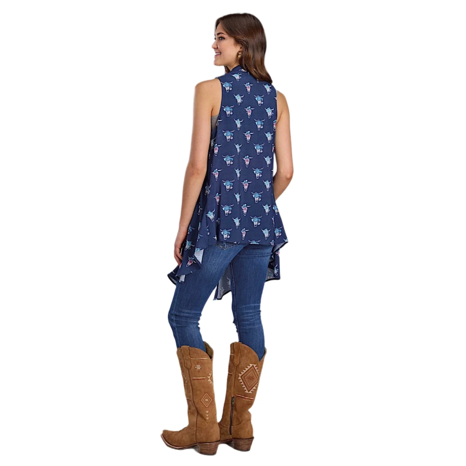 Roper Women's Five Star Collection Sleeveless Cardigan - Print Blue - Image 2
