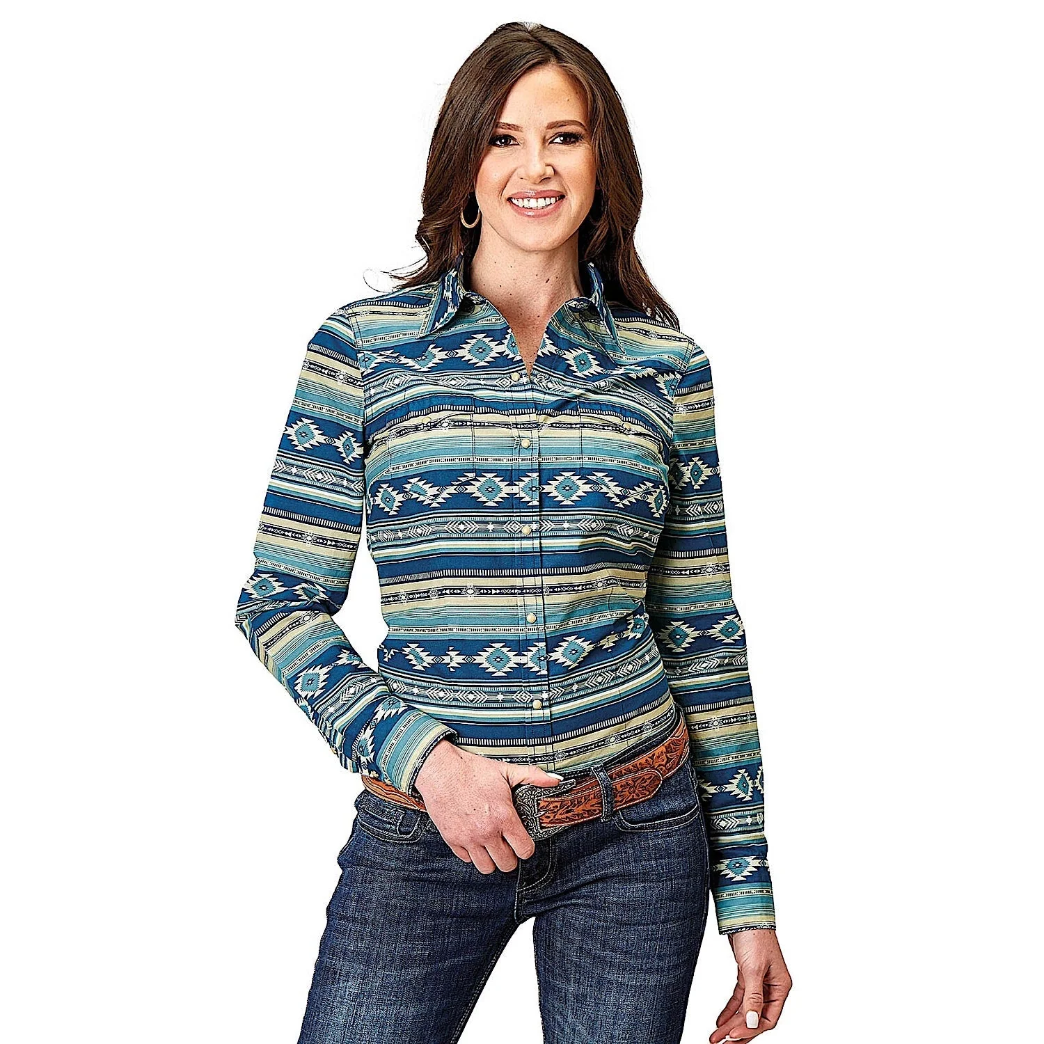 Roper Women's West Made Collection Blouse - Print Blue