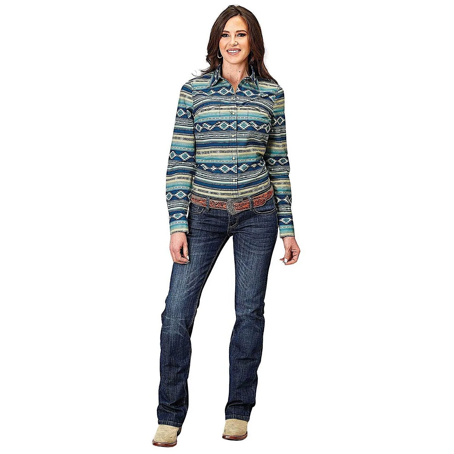 Roper Women's West Made Collection Blouse - Print Blue - Image 2