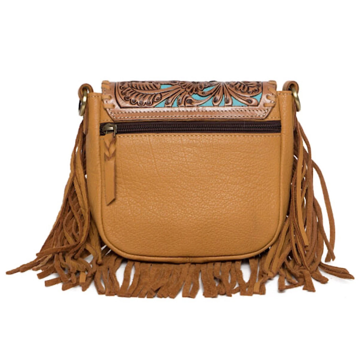 The Design Edge Women's Tooling Leather Sling Bag - Turquoise / Tan - Image 2