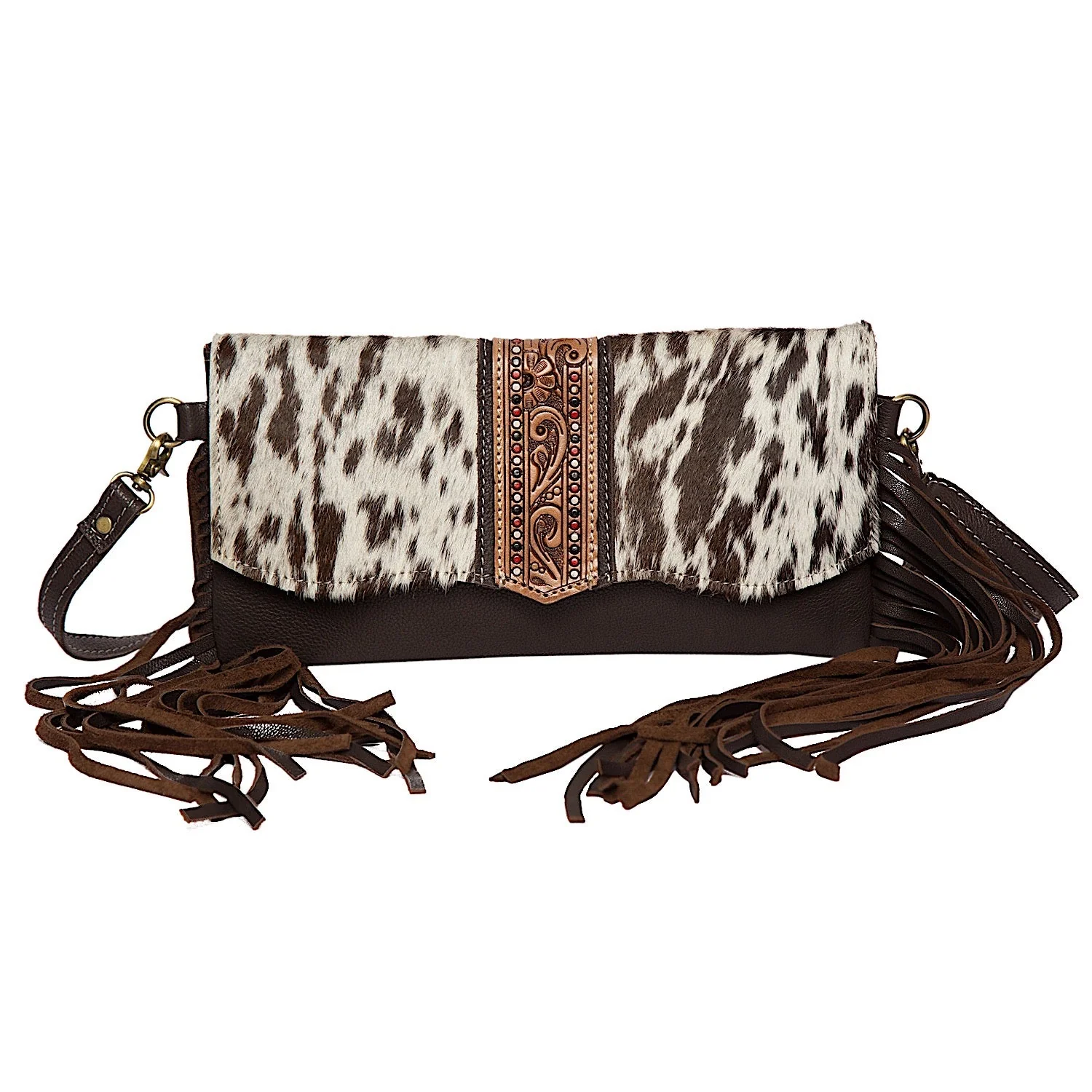 The Design Edge Women's Flap Cowhide Bag Dawson - Brown & White Hairon