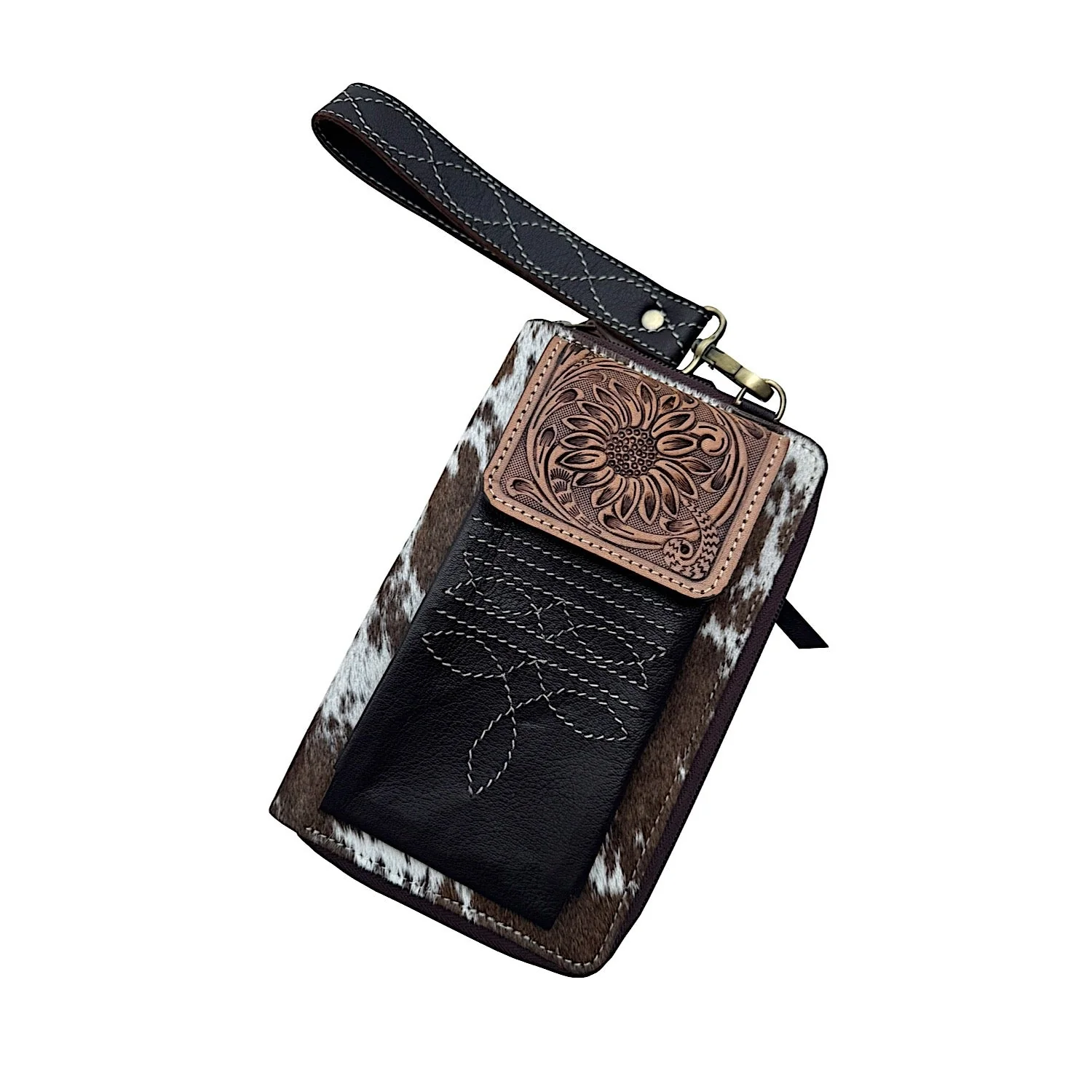 The Design Edge Women's Tooling Cowhide Boot Stitch Clutch Wallet – Brown