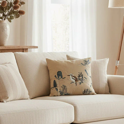 The Linen Press Cushion - Kookaburra & Banksia - Image 2