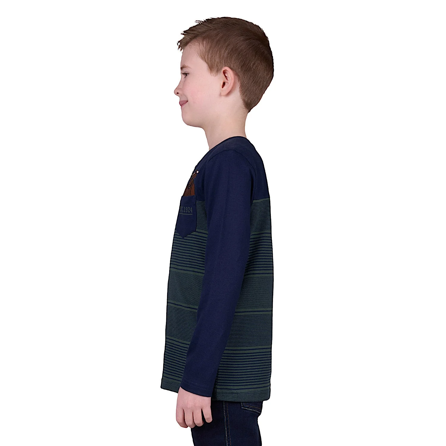 Thomas Cook Boy's Benny Henley Long Sleeve Tee - Navy/Dark Green - Image 2