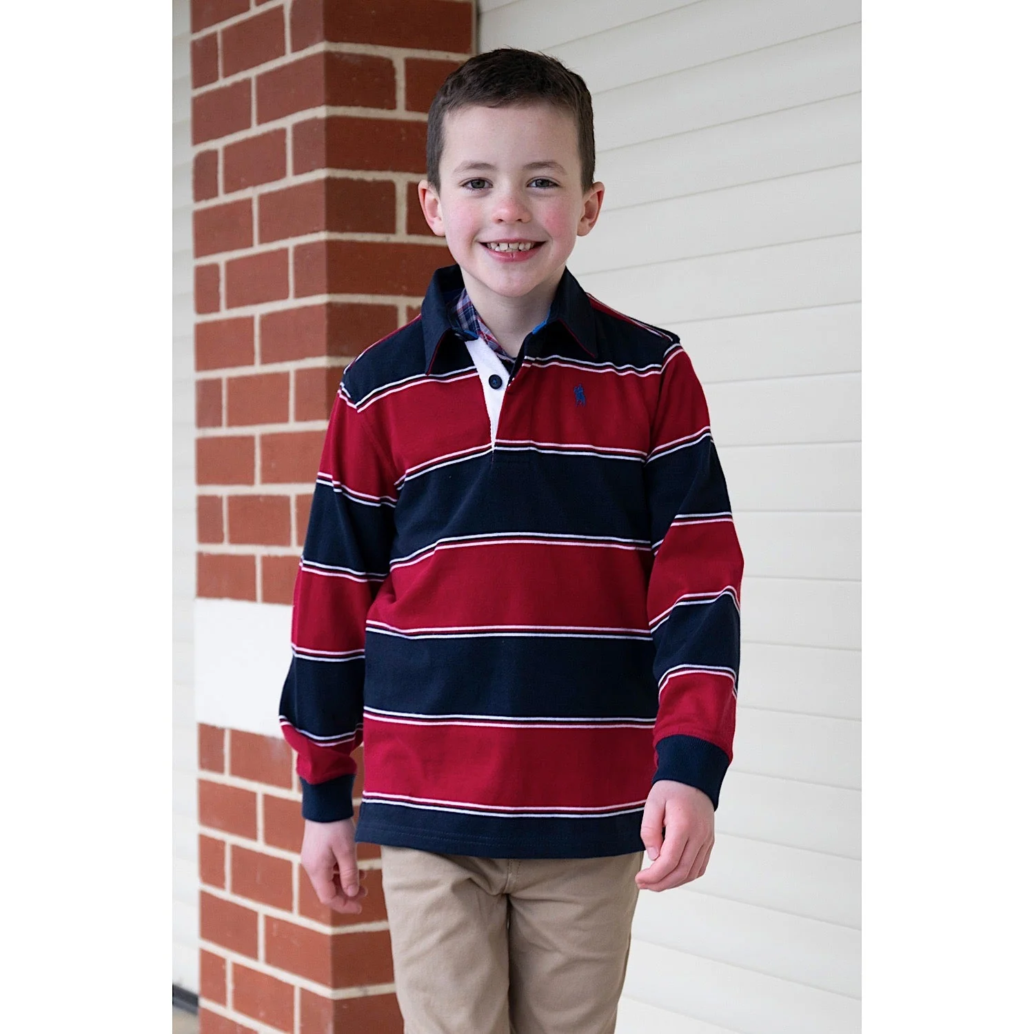 Thomas Cook Boy's Dunkeld Stripe Rugby - Navy/Red - Image 5