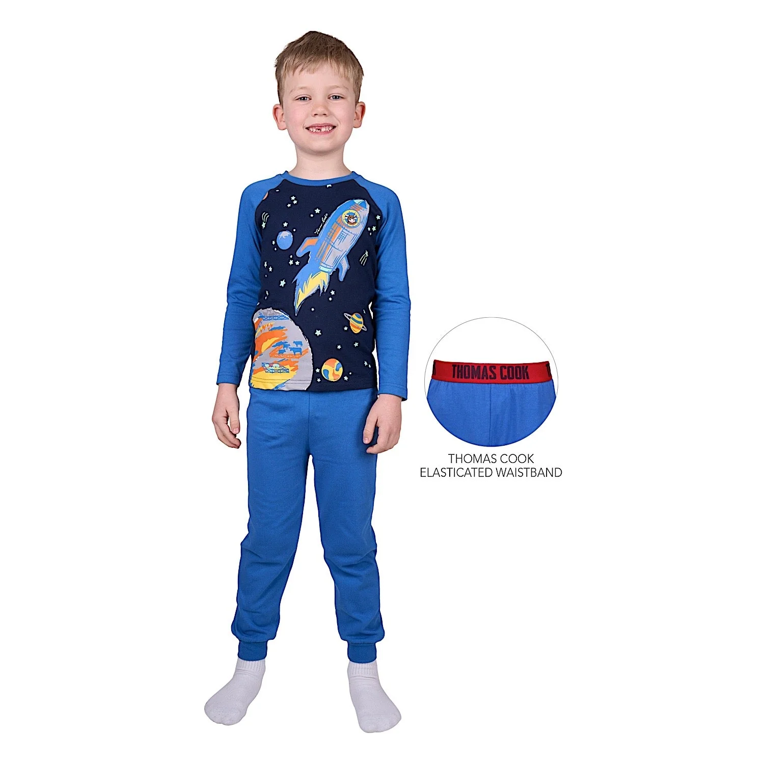 Thomas Cook Boy's Sky Rocket Glow In the Dark Pyjamas - Navy/Denim - Image 2