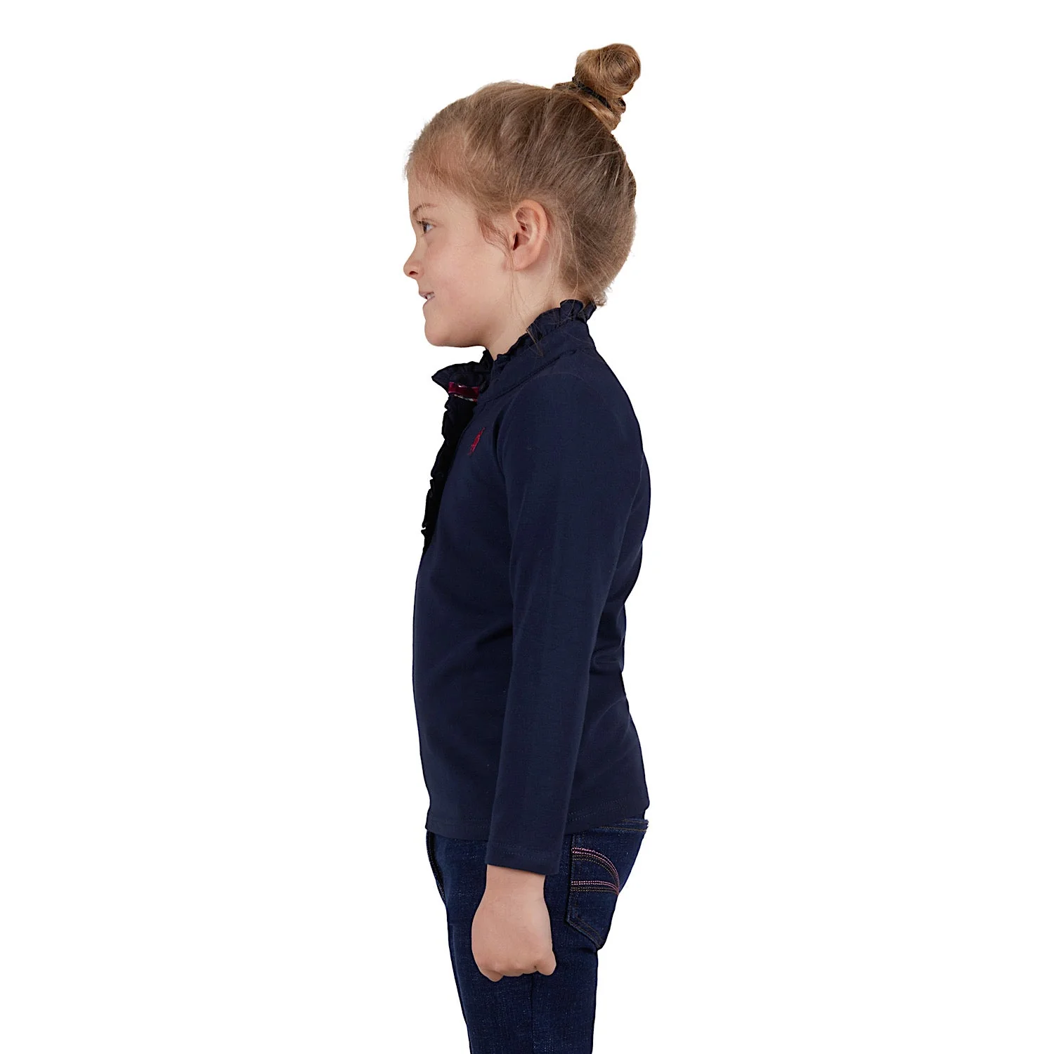 Thomas Cook Girls Frill Neck Long Sleeve Polo Navy - Image 2