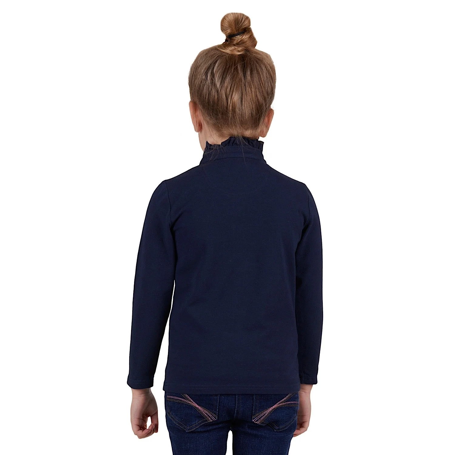 Thomas Cook Girls Frill Neck Long Sleeve Polo Navy - Image 3