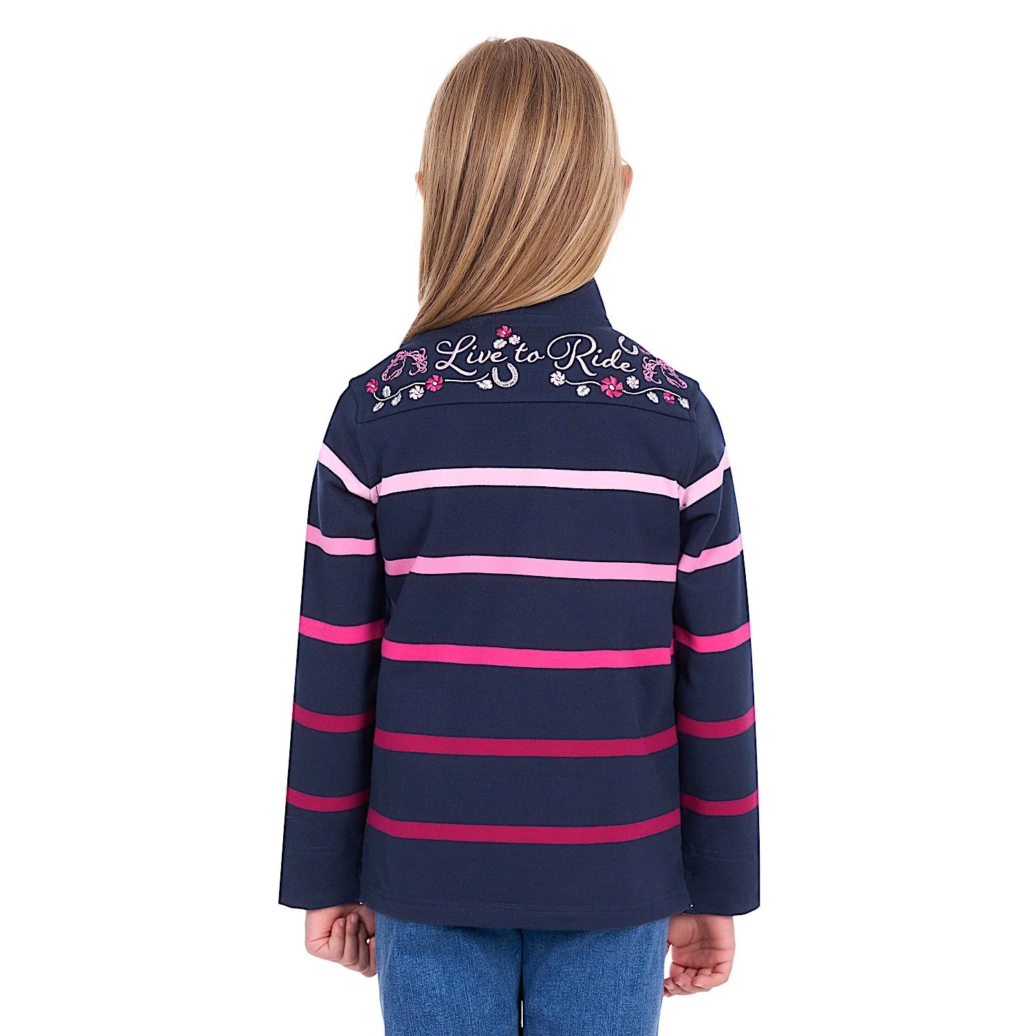 Thomas Cook Girl's Gemma 1/4 Zip Rugby - Pink / Navy - Image 3