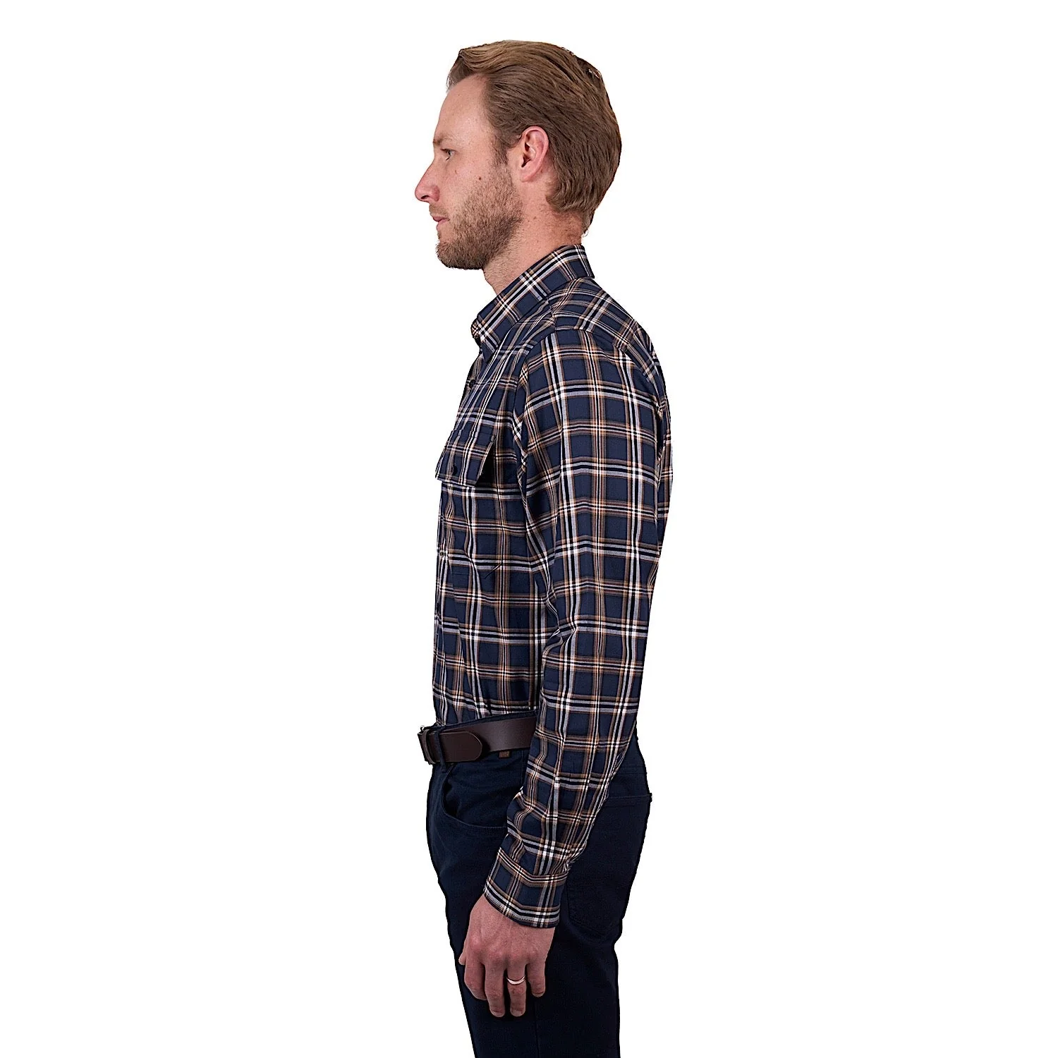 Thomas Cook Men's Dylan Check 2-Pocket Long Sleeve Shirt - Navy/Tan - Image 2