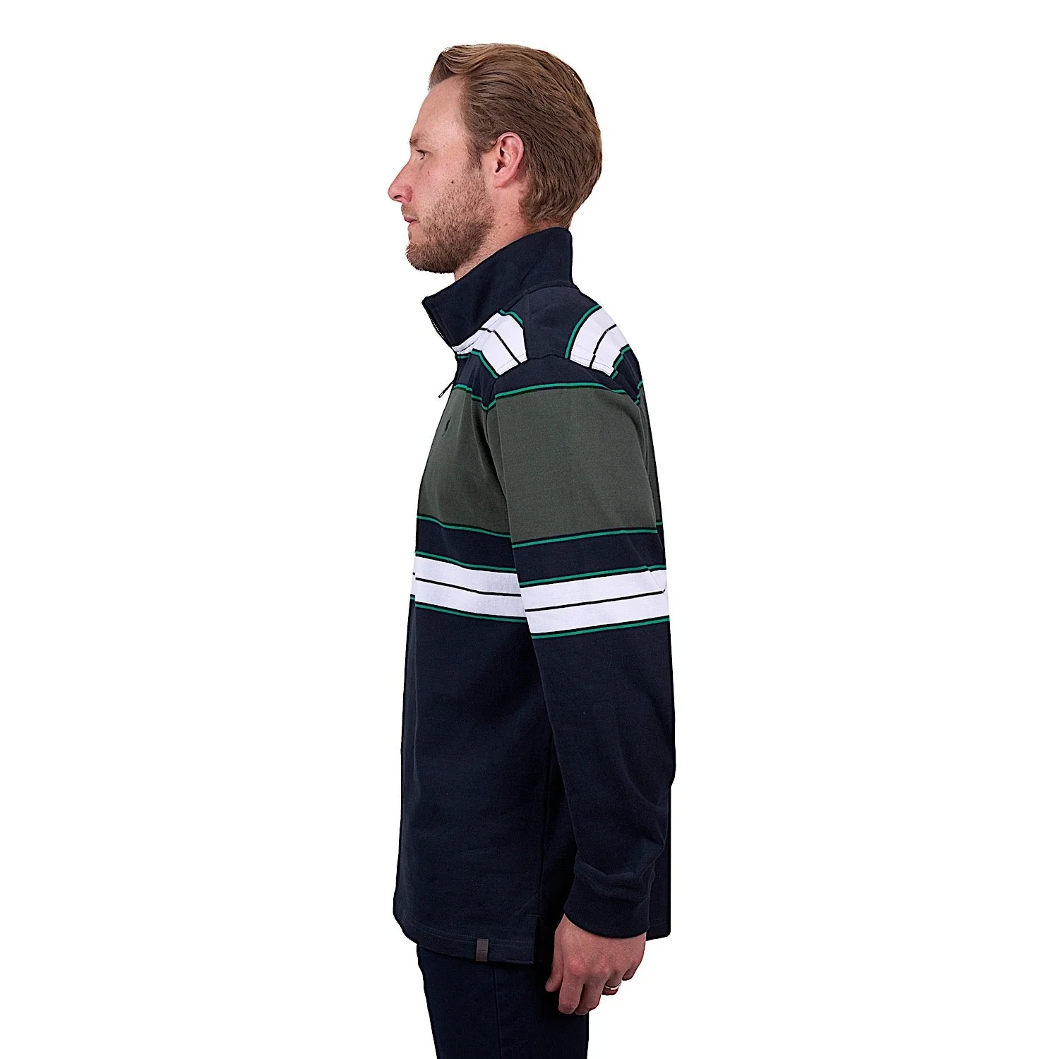 Thomas Cook Men's Lucas 1/4 Zip Stripe Rugby - Navy/Green - Image 2