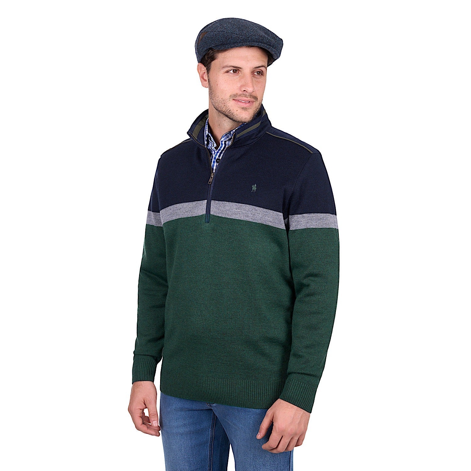 Thomas Cook Men's Troy 1/4 Zip Jumper - Navy / Green Marle