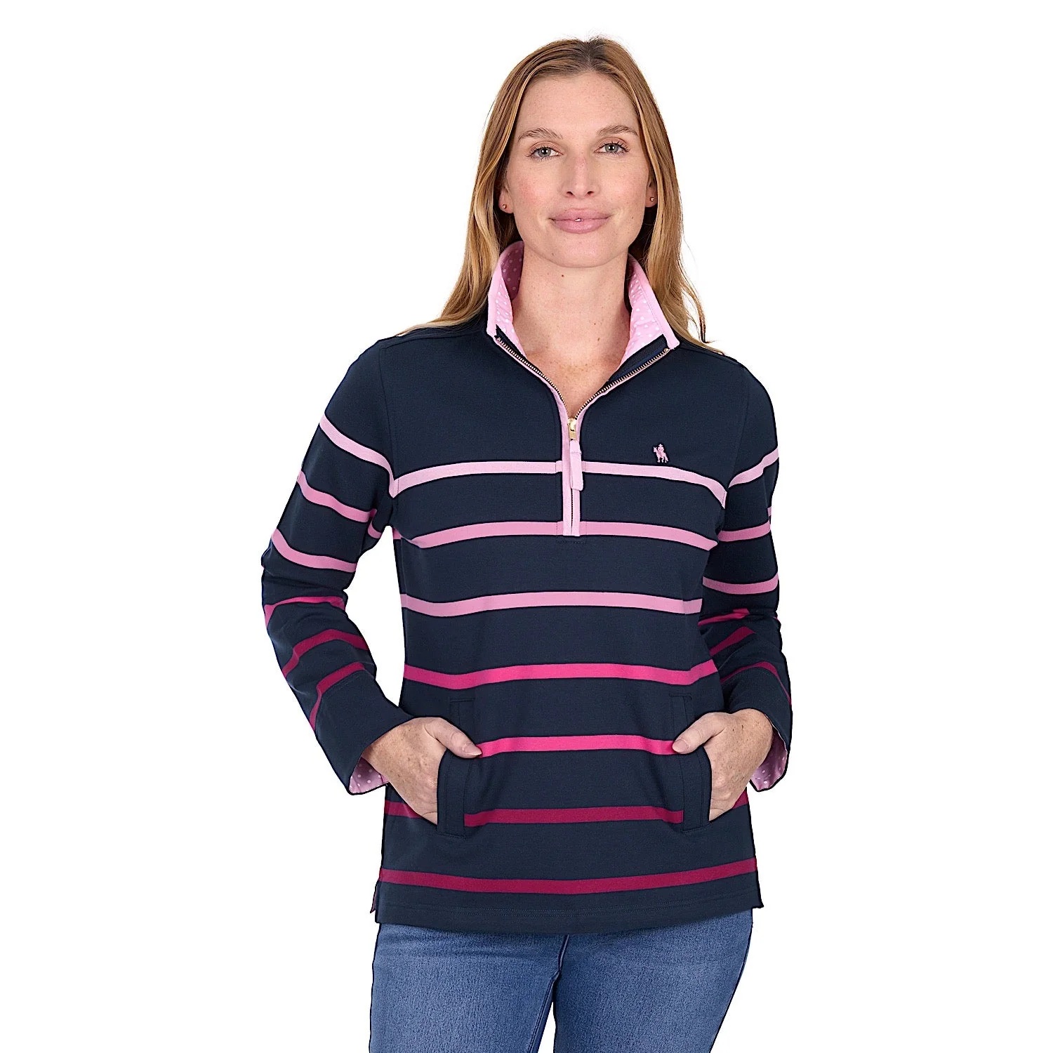 Thomas Cook Women's Gemma 1/4 Zip Rugby - Pink / Navy