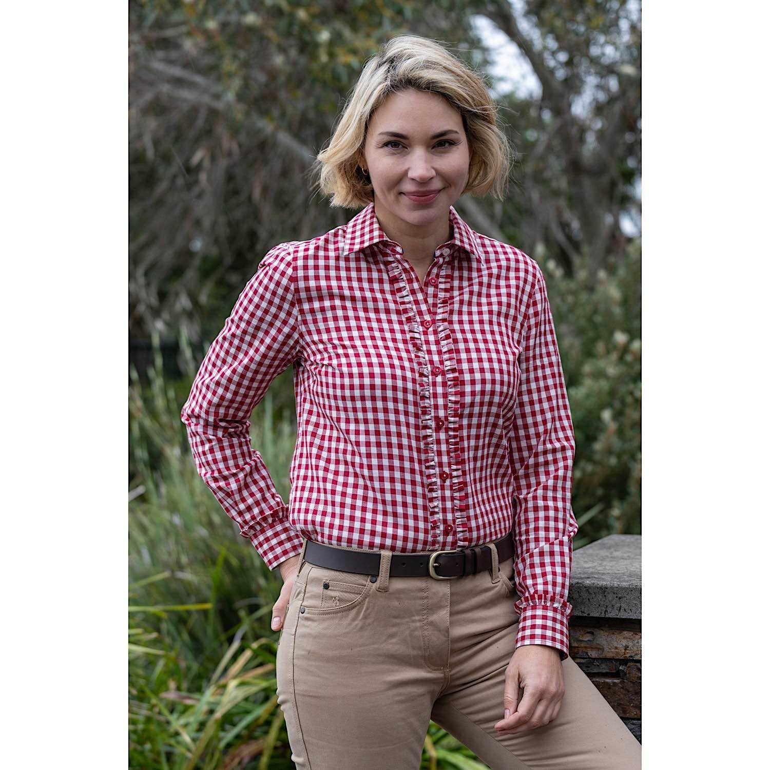 Thomas Cook Womens Isla Gingham Wool L/S Shirt Mulberry - Image 2