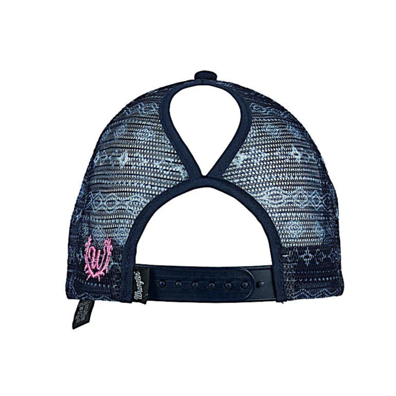 Wrangler Andy High Profile Ponytail Trucker Cap - Navy/Pink - Image 2