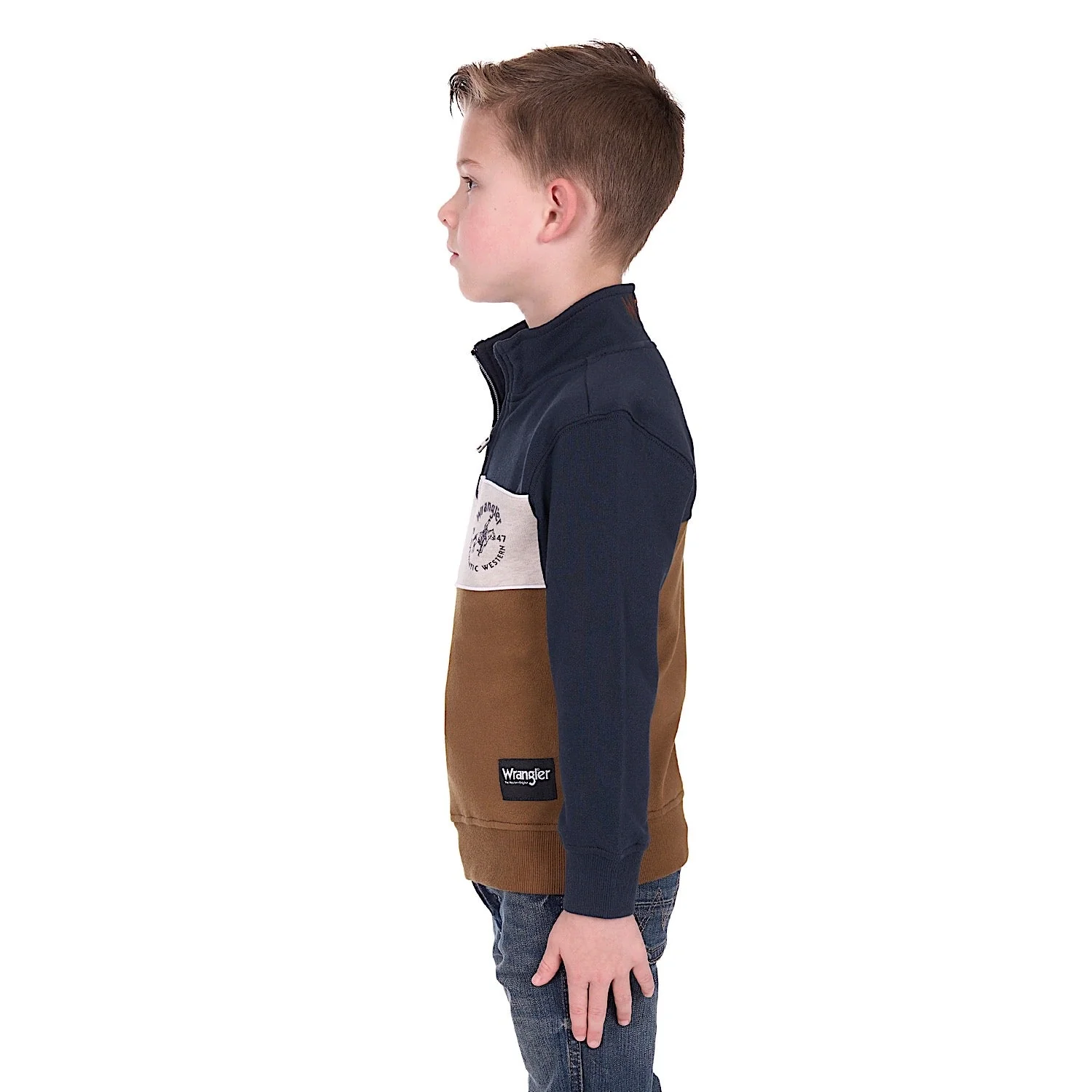 Wrangler Boys Steve 1/4 Zip Pullover - Navy/Tan - Image 3