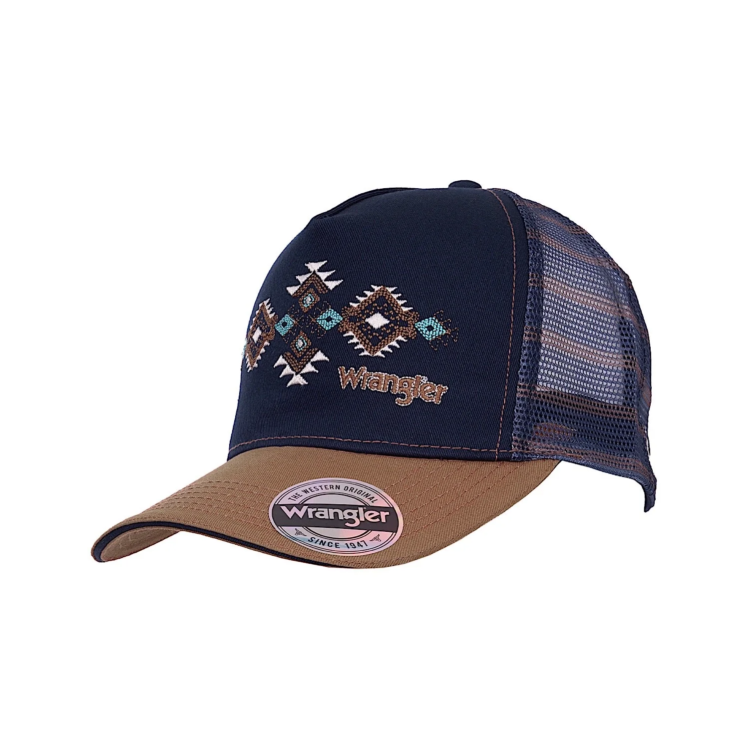 Wrangler Francis High Profile Ponytail Trucker Cap - Navy/Tan