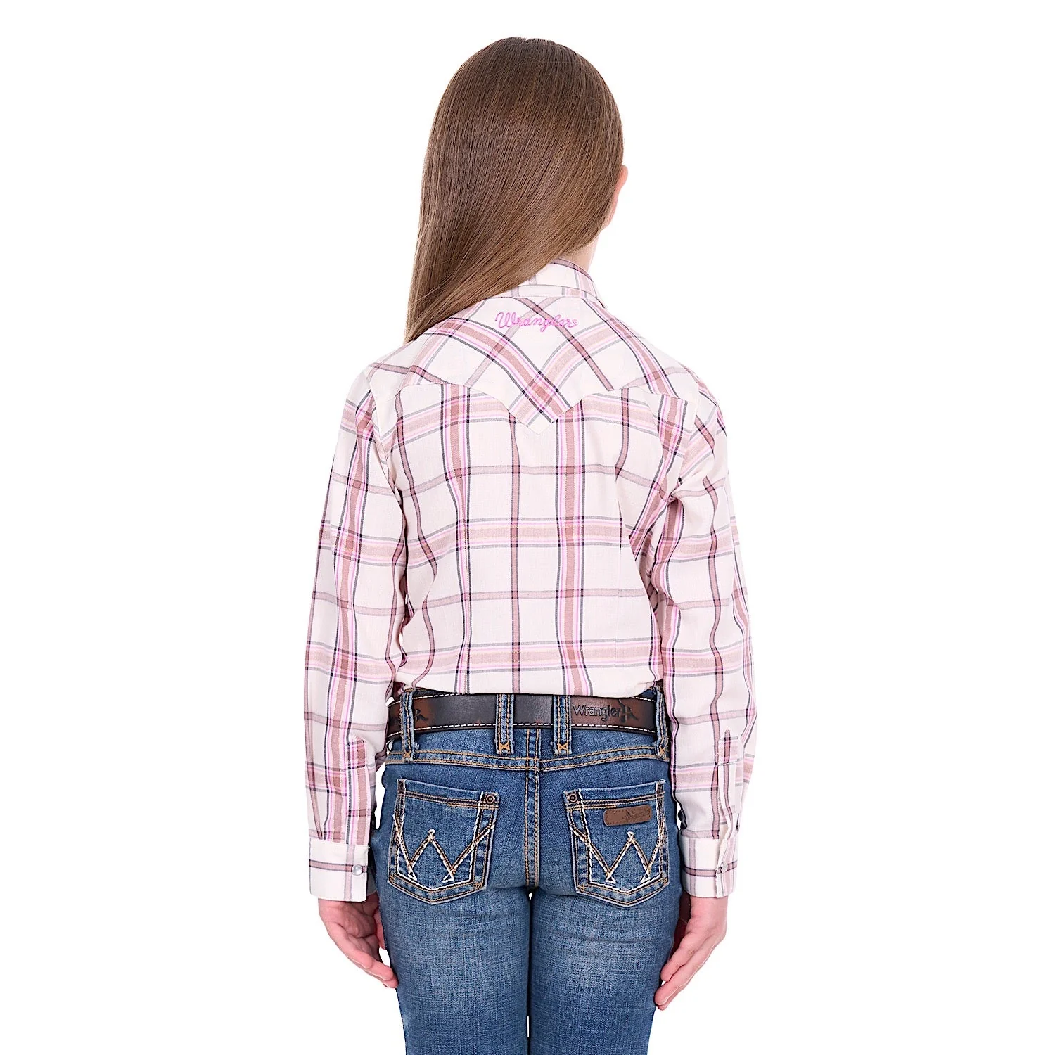 Wrangler Girl's Henley Logo Shirt - Ivory/Pink - Image 4