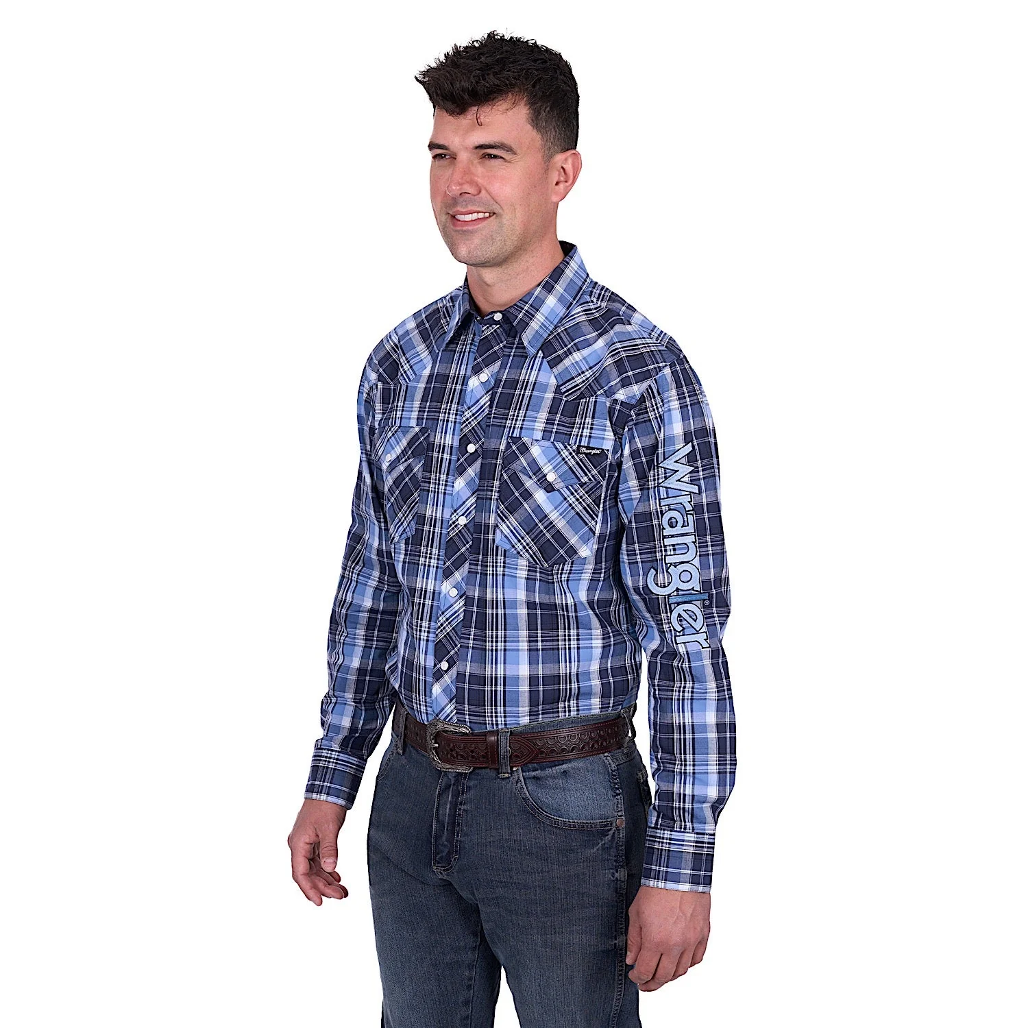 Wrangler Men's Billy Logo Shirt - Navy/Light Blue