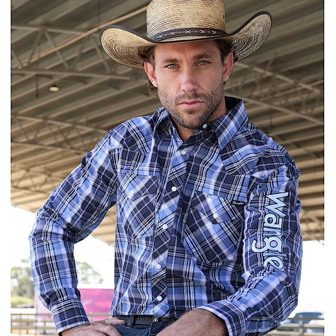 Wrangler Men's Billy Logo Shirt - Navy/Light Blue - Image 2